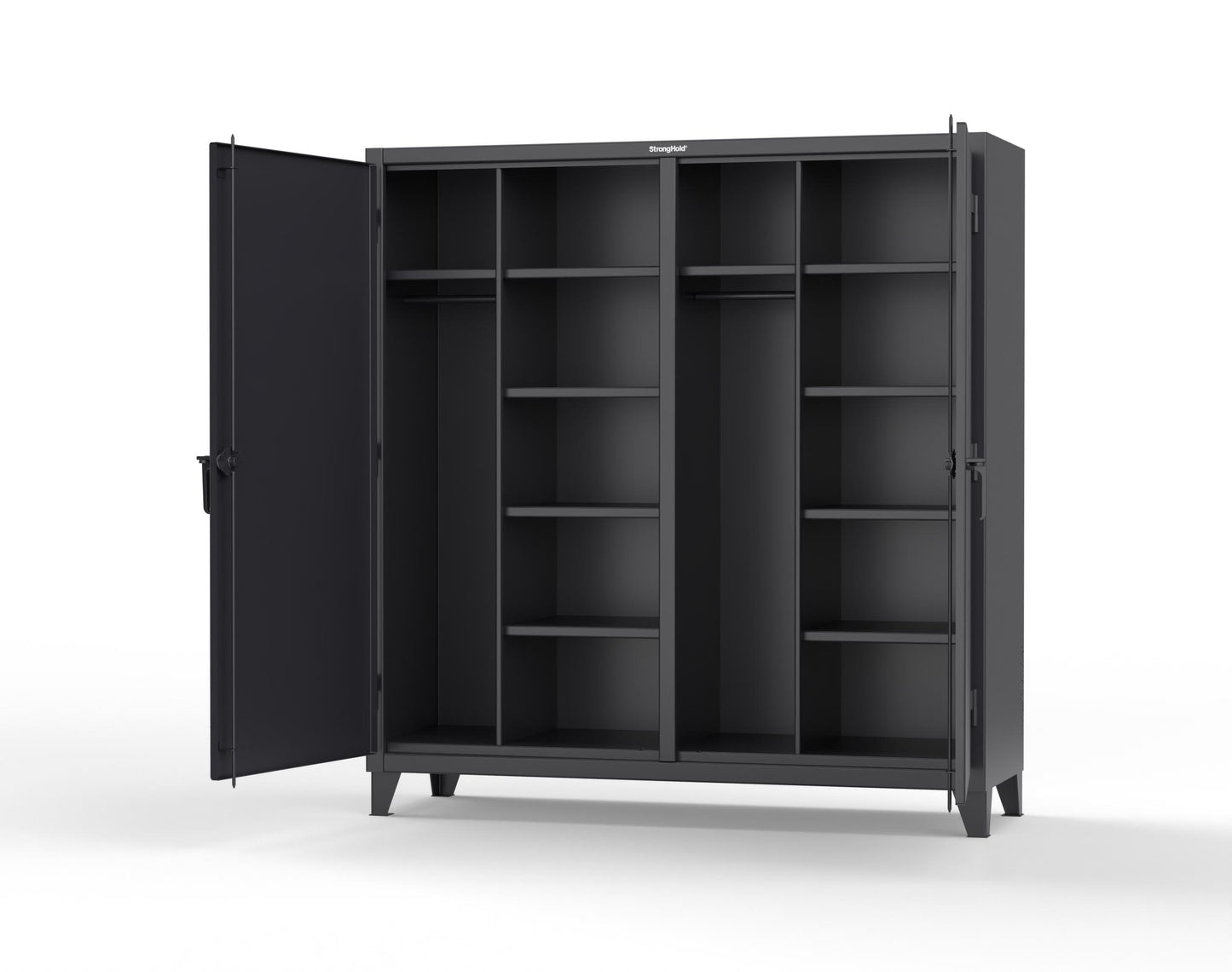 Extreme Duty 12 GA Double Shift Uniform Cabinet with 10 Shelves - 72 In. W x 24 In. D x 78 In. H - 66-DSW-2410-9005