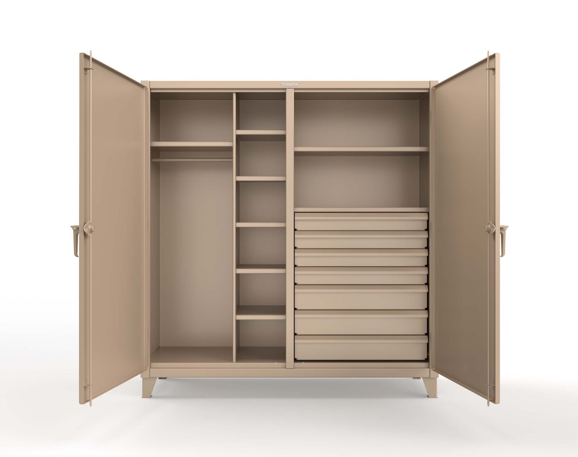 Extreme Duty 12 GA Double Shift Uniform Cabinet with 7 Drawers, 7 Shelves - 72 In. W x 24 In. D x 78 In. H - 66-DSW-247-7DB-1019