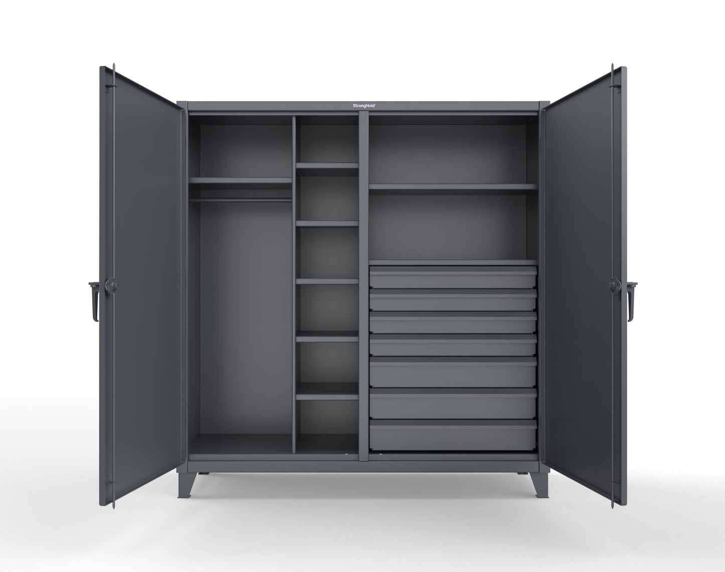 Extreme Duty 12 GA Double Shift Uniform Cabinet with 7 Drawers, 7 Shelves - 72 In. W x 24 In. D x 78 In. H - 66-DSW-247-7DB-7024