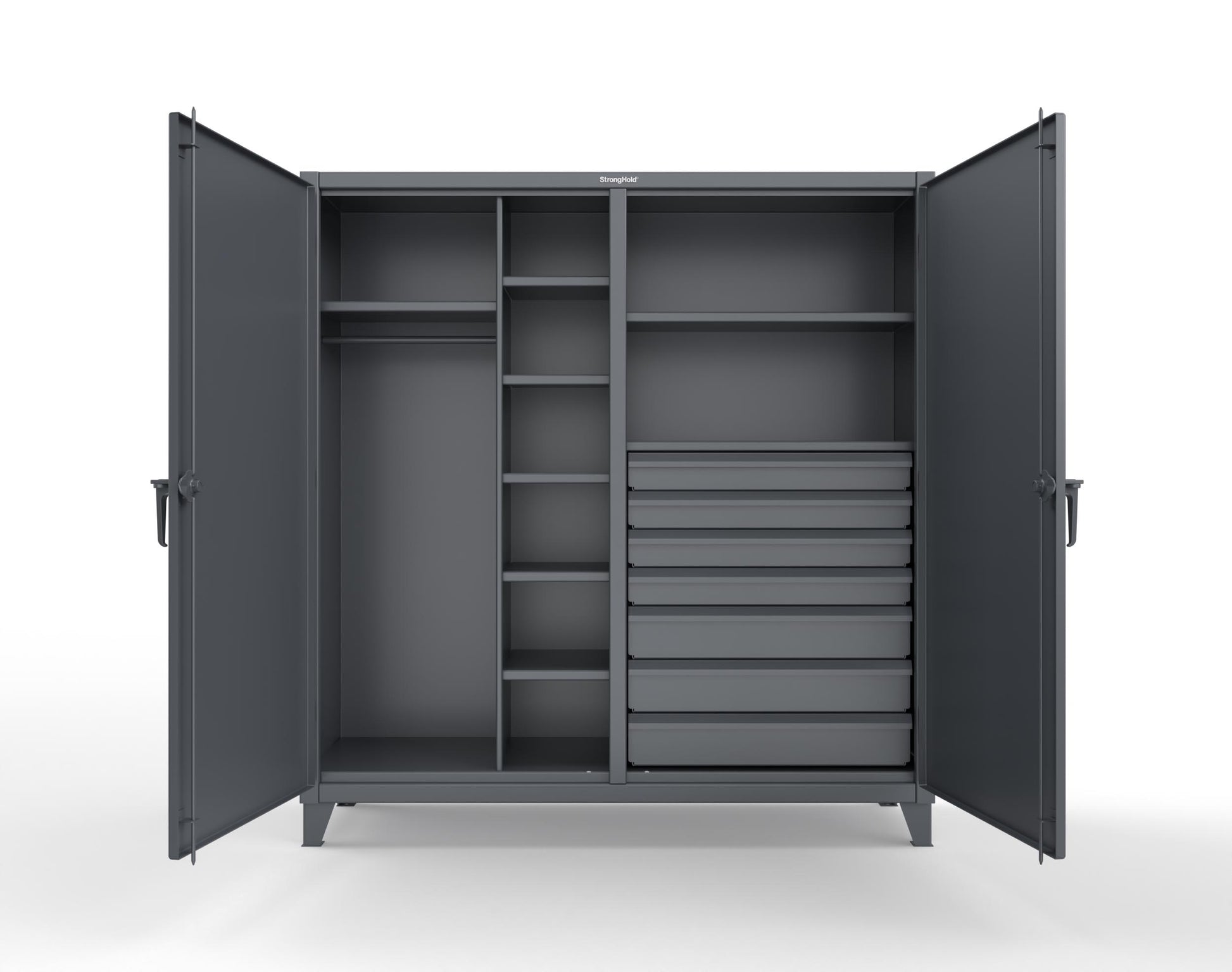 Extreme Duty 12 GA Double Shift Uniform Cabinet with 7 Drawers, 7 Shelves - 72 In. W x 24 In. D x 78 In. H - 66-DSW-247-7DB-7024