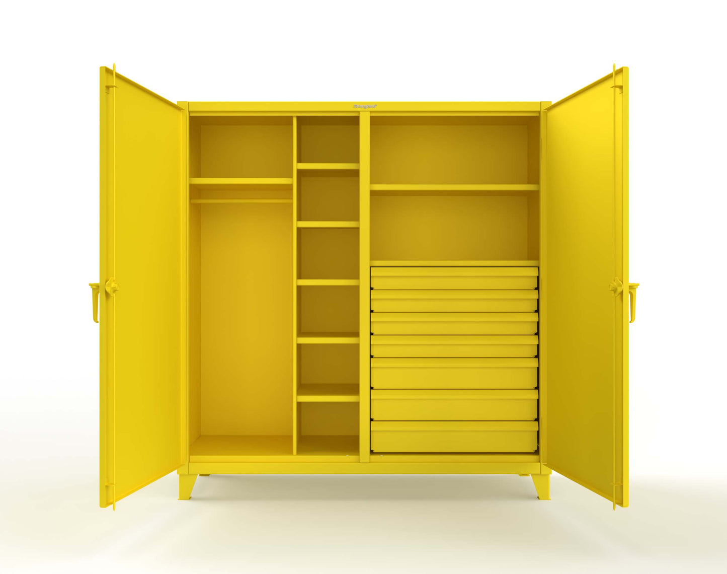 Extreme Duty 12 GA Double Shift Uniform Cabinet with 7 Drawers, 7 Shelves - 72 In. W x 24 In. D x 78 In. H - 66-DSW-247-7DB-1021