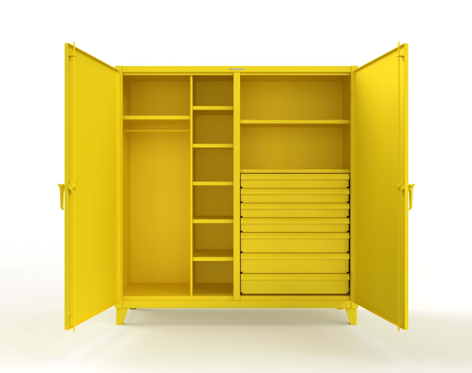 Extreme Duty 12 GA Double Shift Uniform Cabinet with 7 Drawers, 7 Shelves - 72 In. W x 24 In. D x 78 In. H - 66-DSW-247-7DB-1021