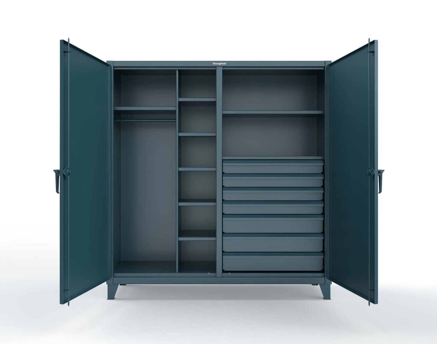 Extreme Duty 12 GA Double Shift Uniform Cabinet with 7 Drawers, 7 Shelves - 72 In. W x 24 In. D x 78 In. H - 66-DSW-247-7DB-5001