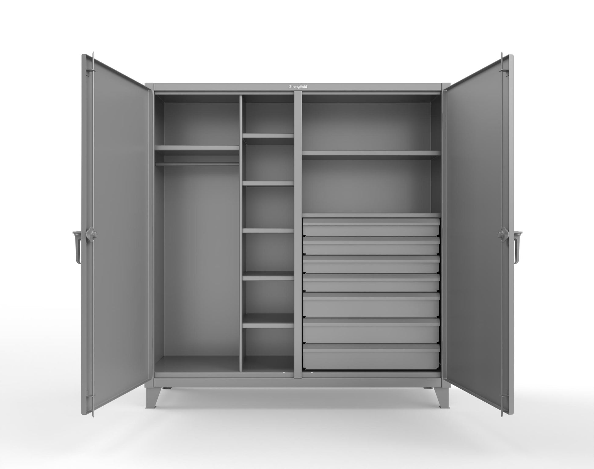 Extreme Duty 12 GA Double Shift Uniform Cabinet with 7 Drawers, 7 Shelves - 72 In. W x 24 In. D x 78 In. H - 66-DSW-247-7DB-7037