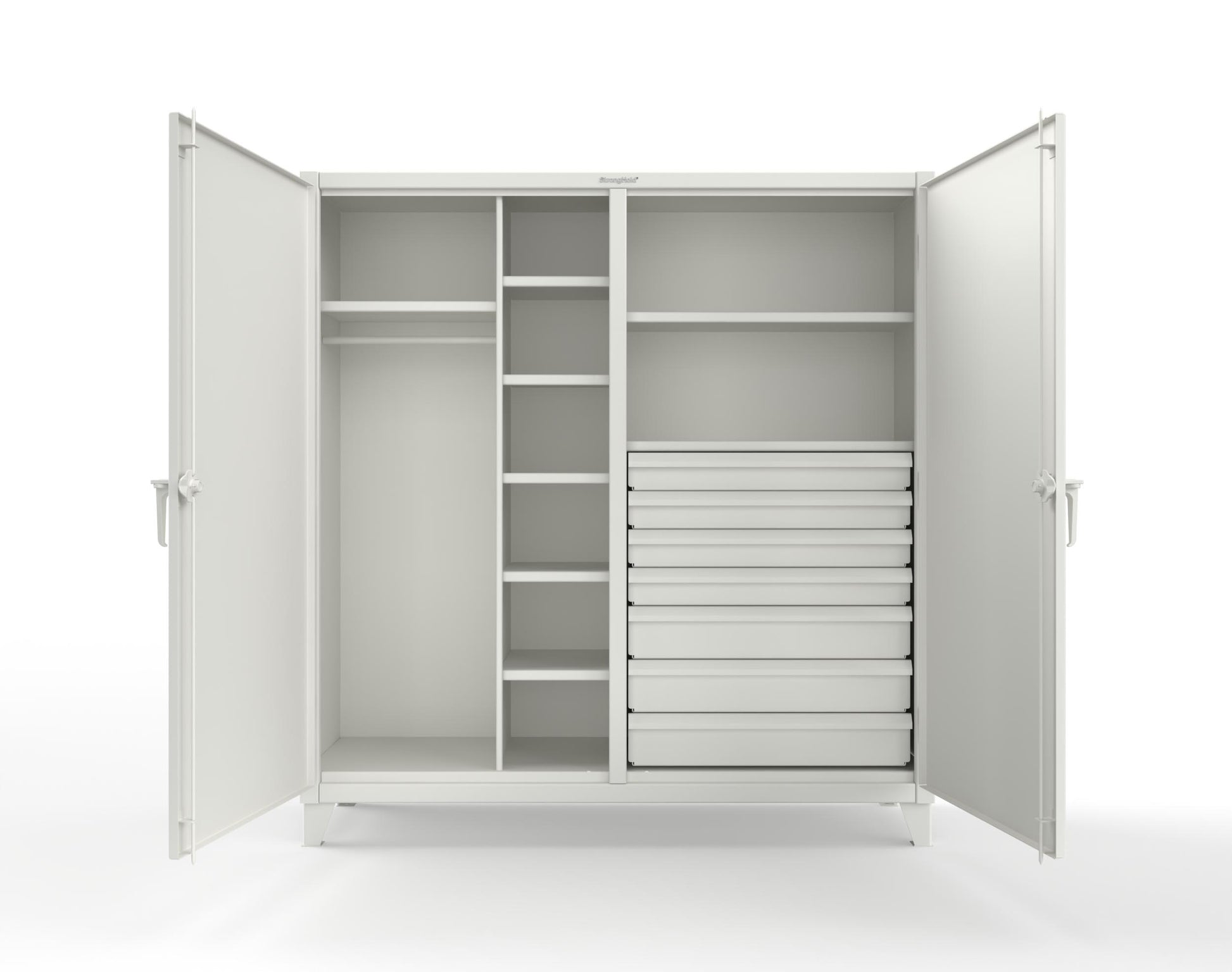 Extreme Duty 12 GA Double Shift Uniform Cabinet with 7 Drawers, 7 Shelves - 72 In. W x 24 In. D x 78 In. H - 66-DSW-247-7DB-9003