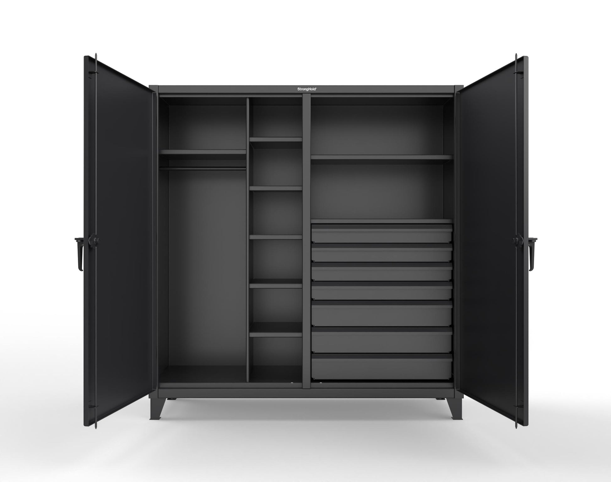Extreme Duty 12 GA Double Shift Uniform Cabinet with 7 Drawers, 7 Shelves - 72 In. W x 24 In. D x 78 In. H - 66-DSW-247-7DB-9005