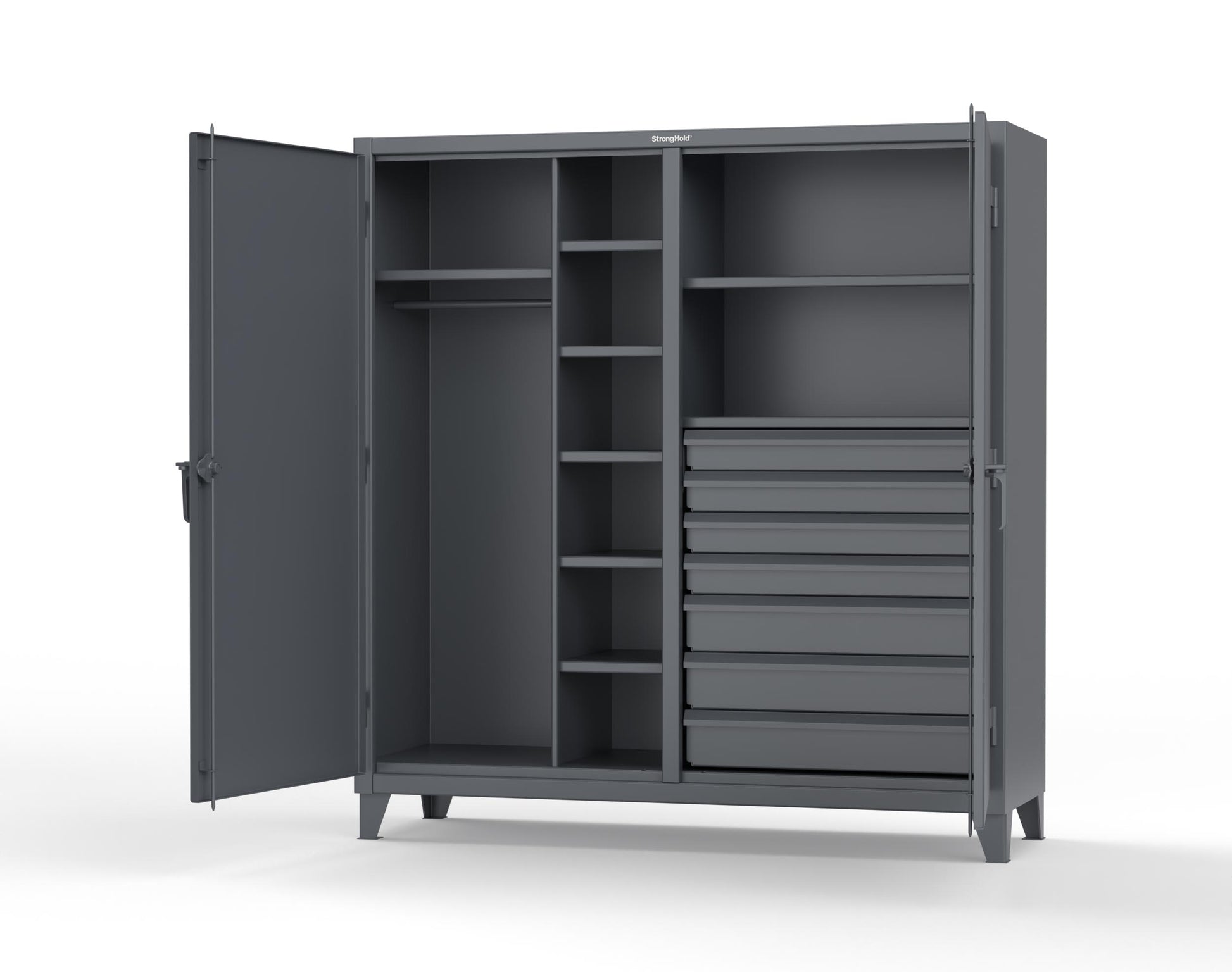 Extreme Duty 12 GA Double Shift Uniform Cabinet with 7 Drawers, 7 Shelves - 72 In. W x 24 In. D x 78 In. H - 66-DSW-247-7DB-7024