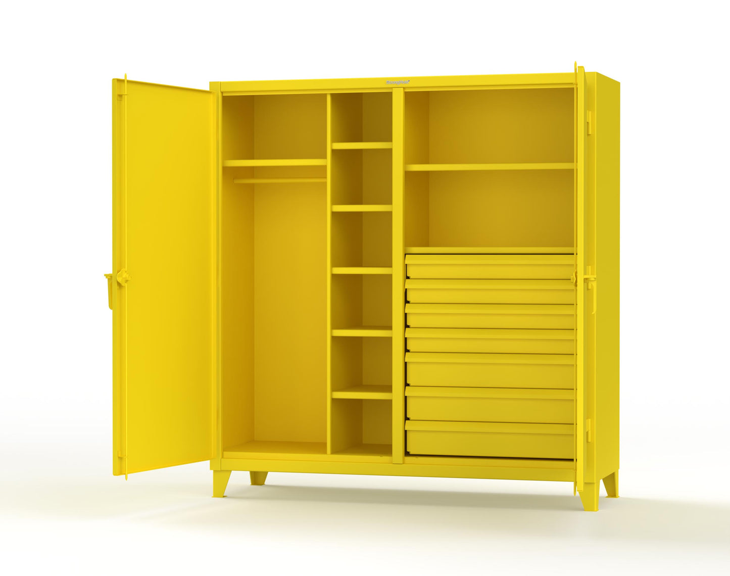 Extreme Duty 12 GA Double Shift Uniform Cabinet with 7 Drawers, 7 Shelves - 72 In. W x 24 In. D x 78 In. H - 66-DSW-247-7DB-1021