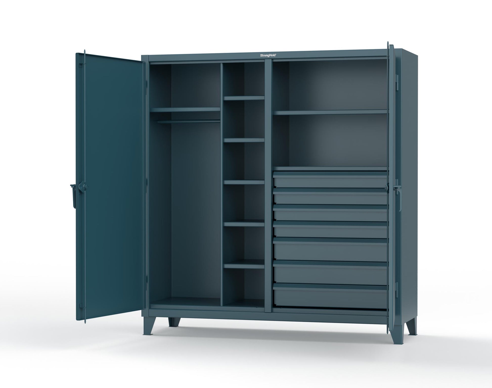 Extreme Duty 12 GA Double Shift Uniform Cabinet with 7 Drawers, 7 Shelves - 72 In. W x 24 In. D x 78 In. H - 66-DSW-247-7DB-5001