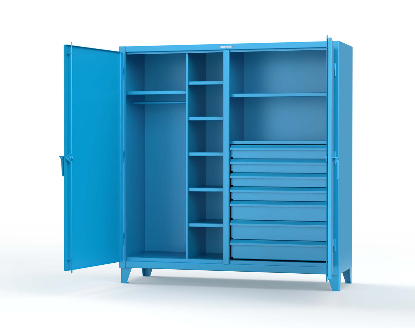 Extreme Duty 12 GA Double Shift Uniform Cabinet with 7 Drawers, 7 Shelves - 72 In. W x 24 In. D x 78 In. H - 66-DSW-247-7DB-5012