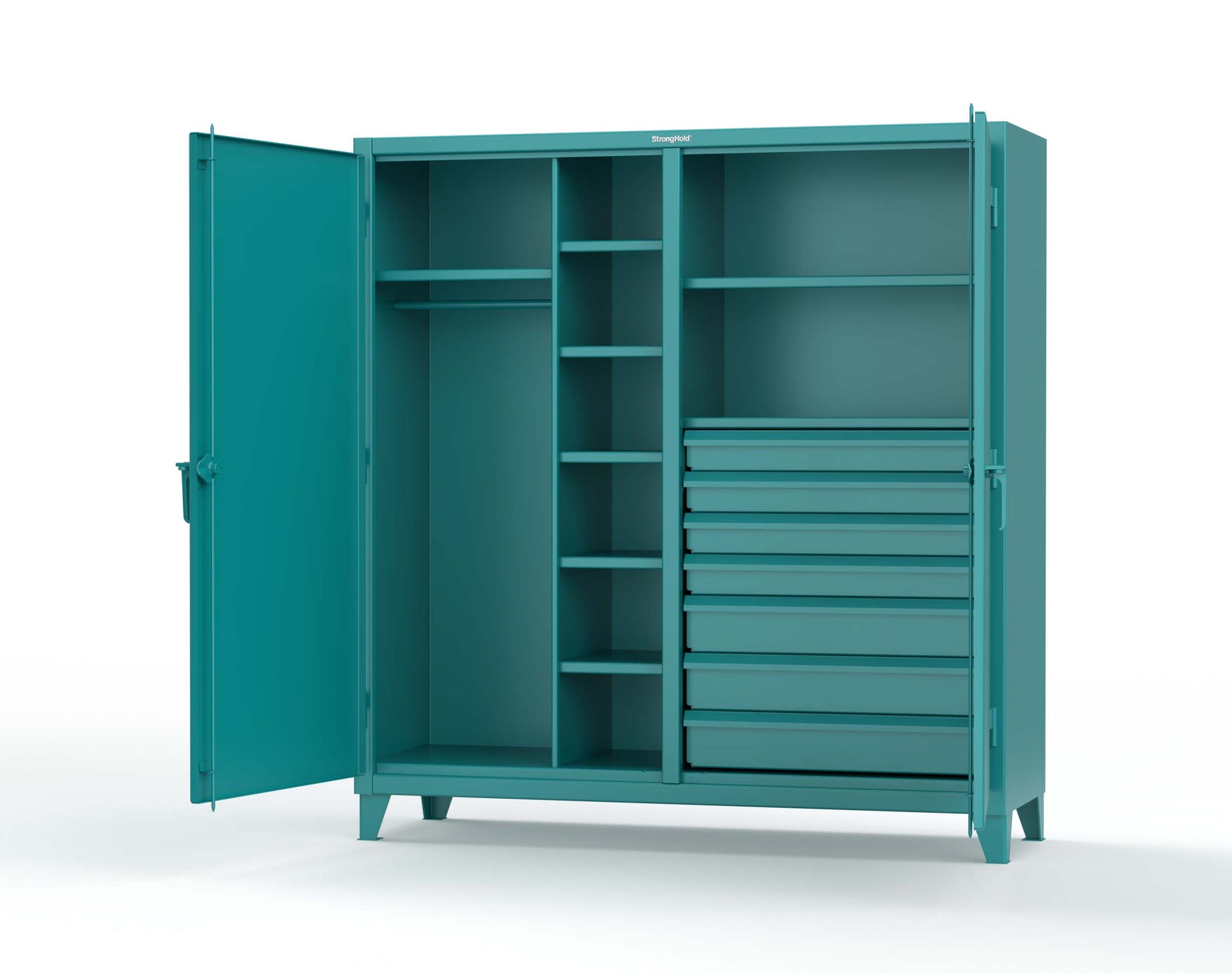 Extreme Duty 12 GA Double Shift Uniform Cabinet with 7 Drawers, 7 Shelves - 72 In. W x 24 In. D x 78 In. H - 66-DSW-247-7DB-5021