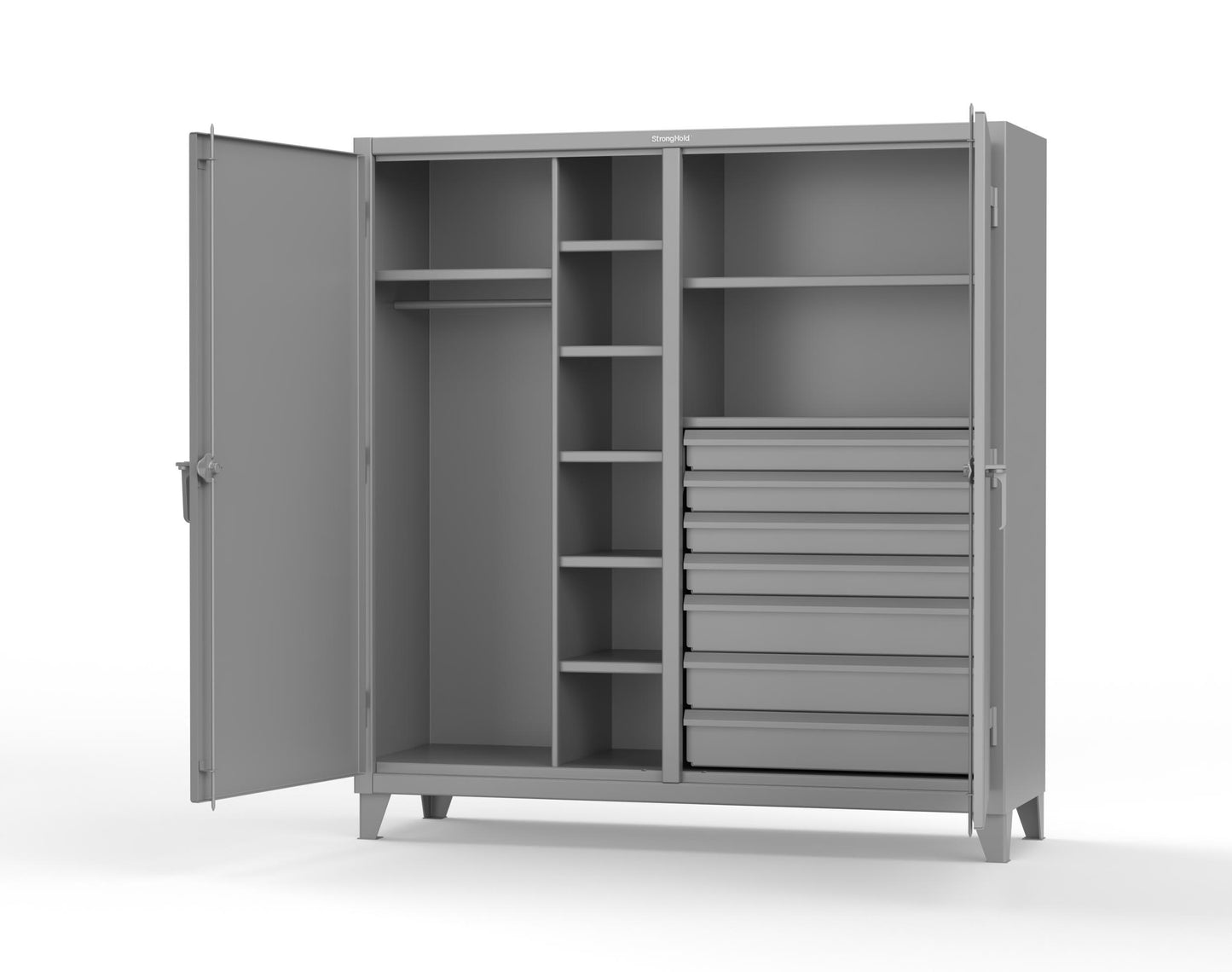 Extreme Duty 12 GA Double Shift Uniform Cabinet with 7 Drawers, 7 Shelves - 72 In. W x 24 In. D x 78 In. H - 66-DSW-247-7DB-7037