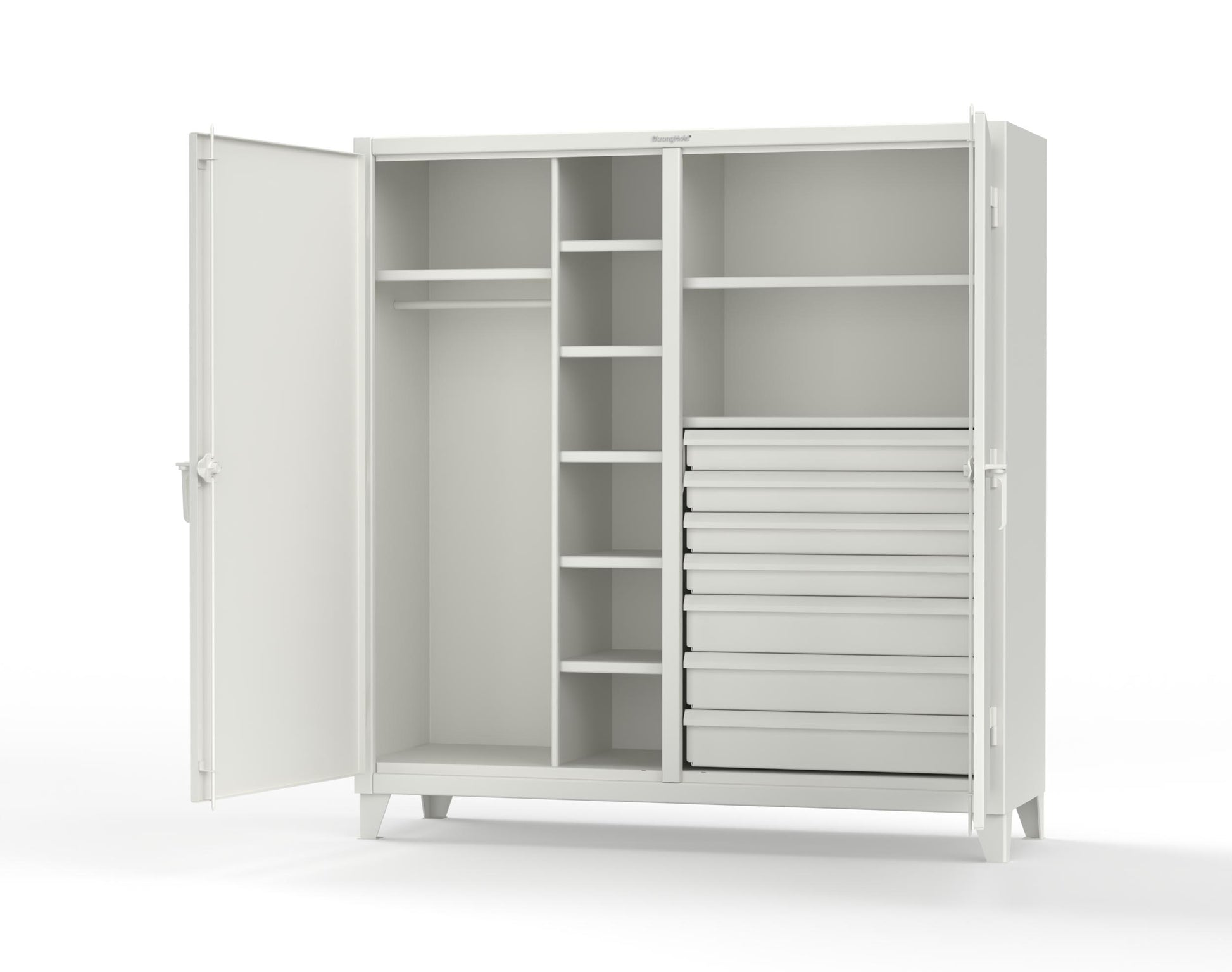 Extreme Duty 12 GA Double Shift Uniform Cabinet with 7 Drawers, 7 Shelves - 72 In. W x 24 In. D x 78 In. H - 66-DSW-247-7DB-9003