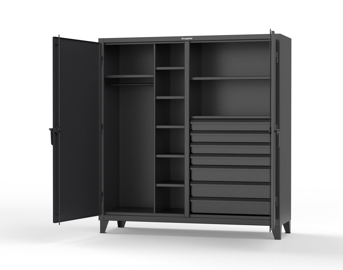 Extreme Duty 12 GA Double Shift Uniform Cabinet with 7 Drawers, 7 Shelves - 72 In. W x 24 In. D x 78 In. H - 66-DSW-247-7DB-9005