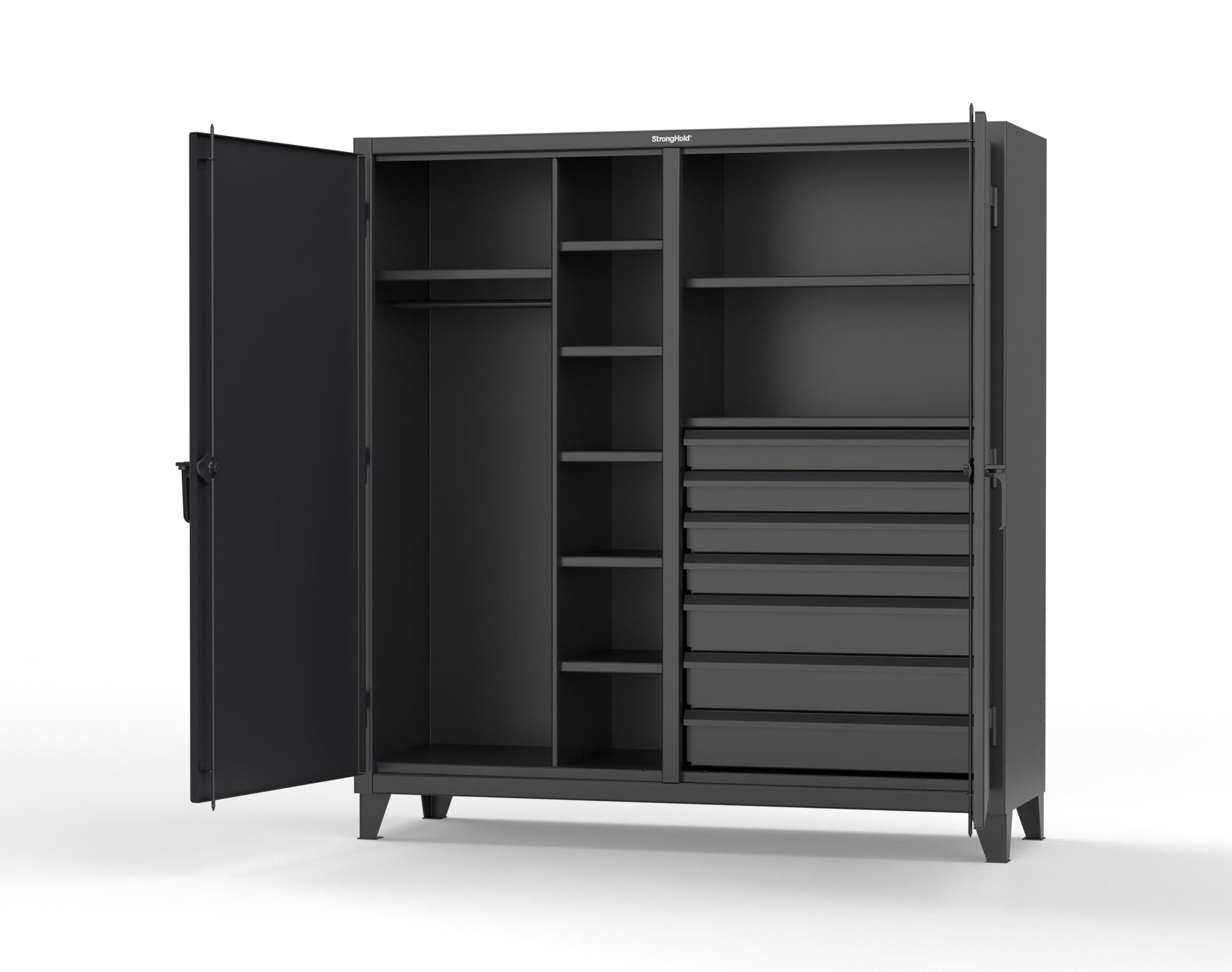 Extreme Duty 12 GA Double Shift Uniform Cabinet with 7 Drawers, 7 Shelves - 72 In. W x 24 In. D x 78 In. H - 66-DSW-247-7DB-9005
