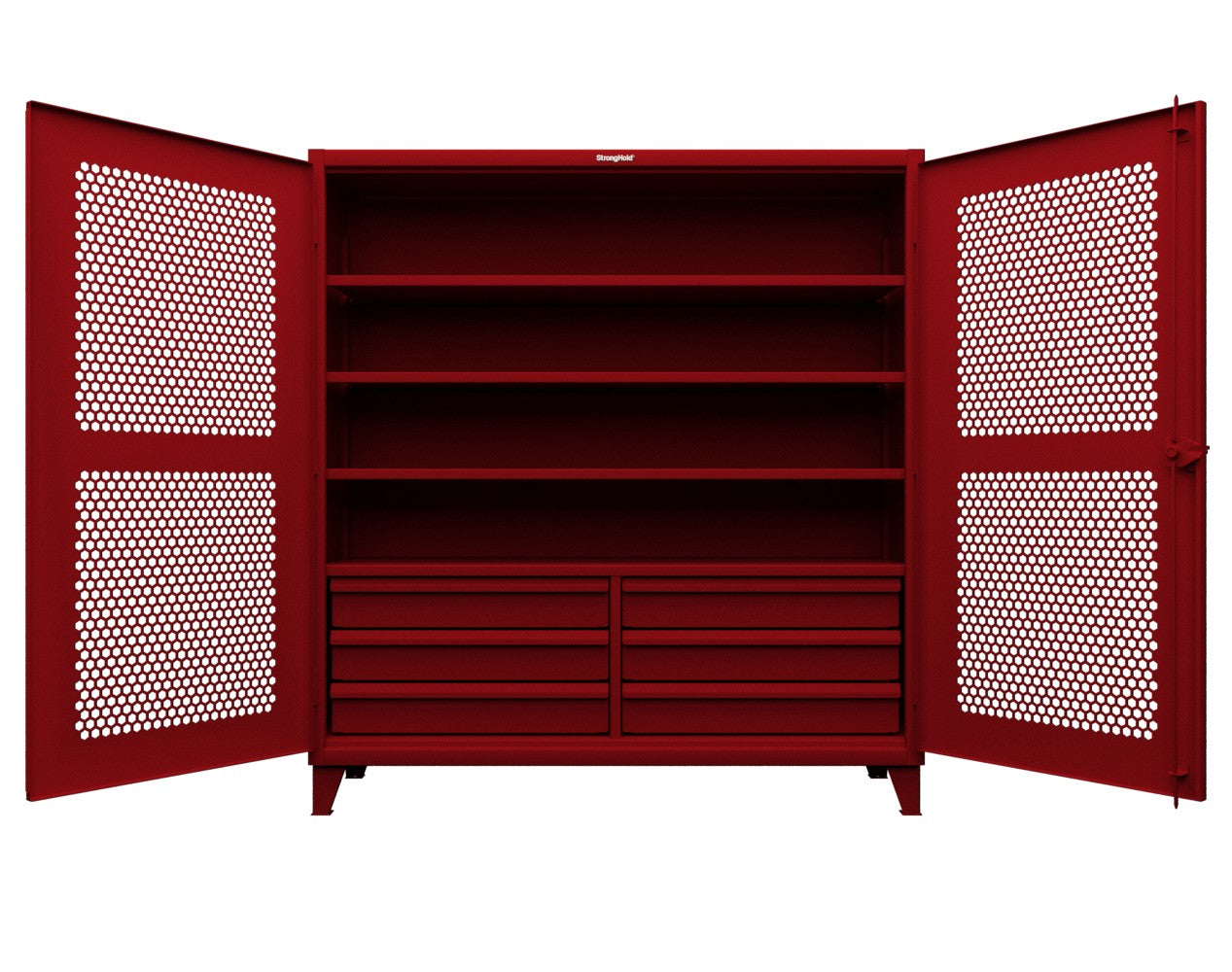 Extreme Duty 12 GA Ventilated (Hex) Cabinet with 6 Half-Width Drawers, 4 Shelves - 72 In. W x 24 In. D x 78 In. H - 66-H-244-6/5DB-3001