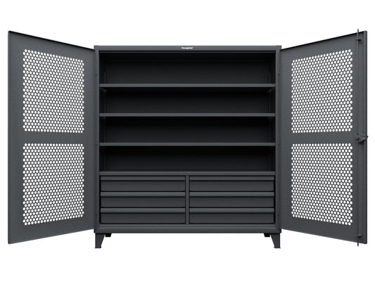 Extreme Duty 12 GA Ventilated (Hex) Cabinet with 6 Half-Width Drawers, 4 Shelves - 72 In. W x 24 In. D x 78 In. H - 66-H-244-6/5DB-7024