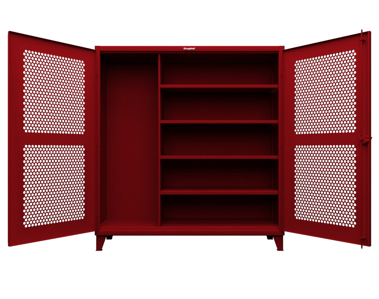 Extreme Duty 12 GA Ventilated (Hex) Janitorial Cabinet with 4 Shelves - 72 In. W x 24 In. D x 78 In. H - 66-H-BC-244-3001