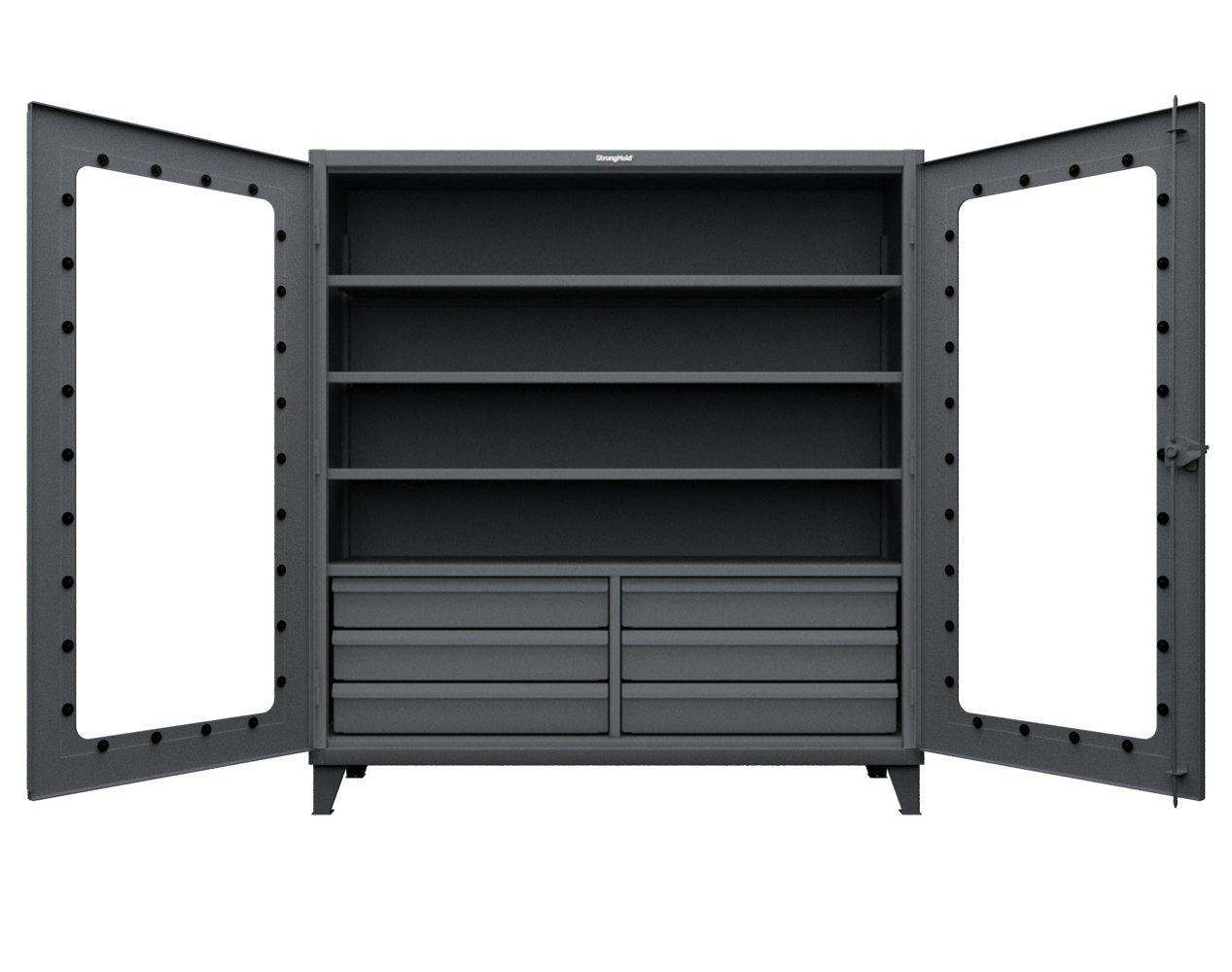 Extreme Duty 12 GA Clear View Cabinet with 6 Half-Width Drawers, 4 Shelves - 72 In. W x 24 In. D x 78 In. H