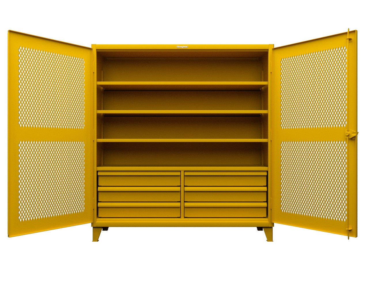 Extreme Duty 12 GA Ventilated (Diamond) Cabinet with 6 Half-Width Drawers, 4 Shelves - 72 In. W x 24 In. D x 78 In. H