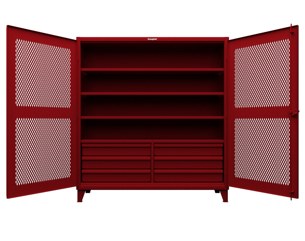 Extreme Duty 12 GA Ventilated (Diamond) Cabinet with 6 Half-Width Drawers, 4 Shelves - 72 In. W x 24 In. D x 78 In. H