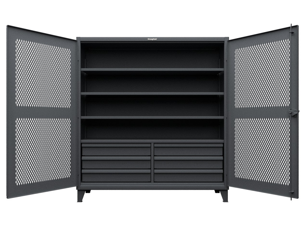 Extreme Duty 12 GA Ventilated (Diamond) Cabinet with 6 Half-Width Drawers, 4 Shelves - 72 In. W x 24 In. D x 78 In. H