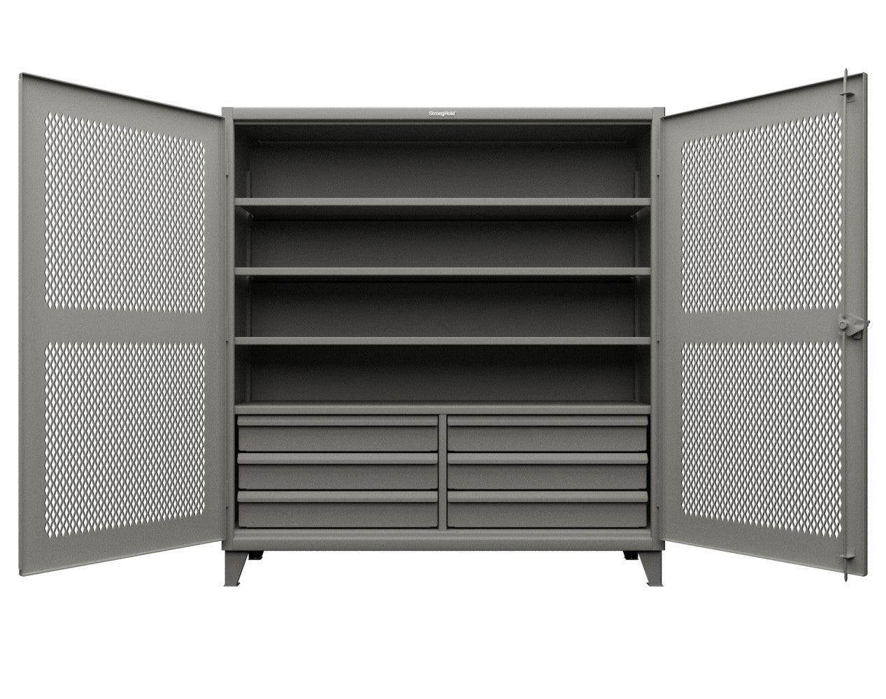 Extreme Duty 12 GA Ventilated (Diamond) Cabinet with 6 Half-Width Drawers, 4 Shelves - 72 In. W x 24 In. D x 78 In. H
