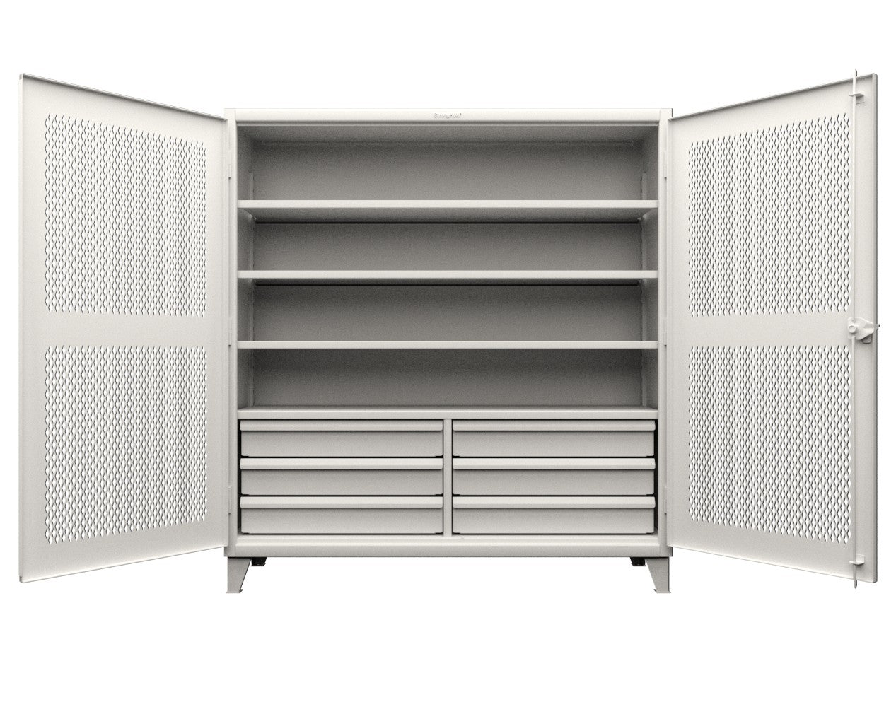 Extreme Duty 12 GA Ventilated (Diamond) Cabinet with 6 Half-Width Drawers, 4 Shelves - 72 In. W x 24 In. D x 78 In. H