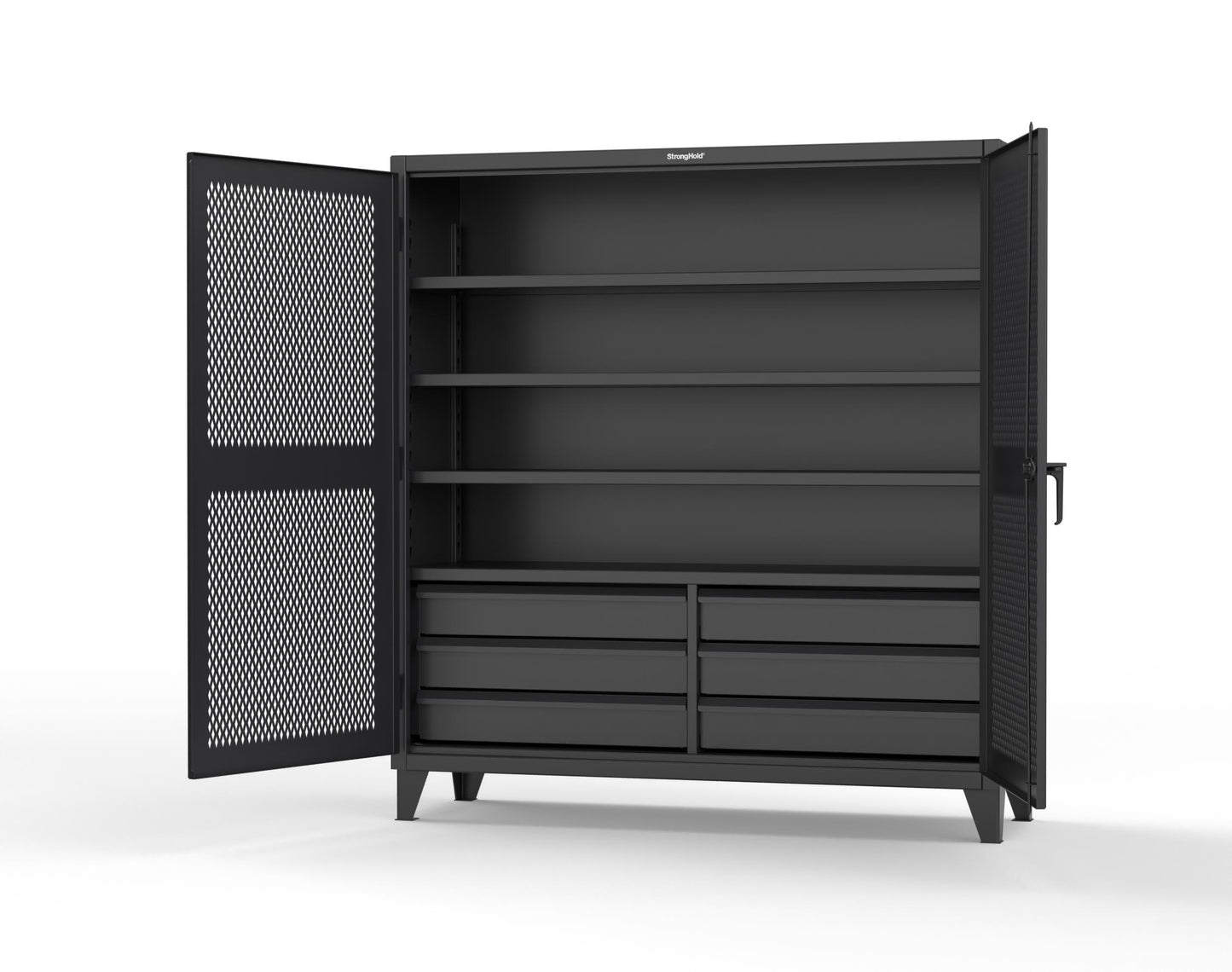 Extreme Duty 12 GA Ventilated (Diamond) Cabinet with 6 Half-Width Drawers, 4 Shelves - 72 In. W x 24 In. D x 78 In. H - 66-V-244-6.5DB-7024-9005