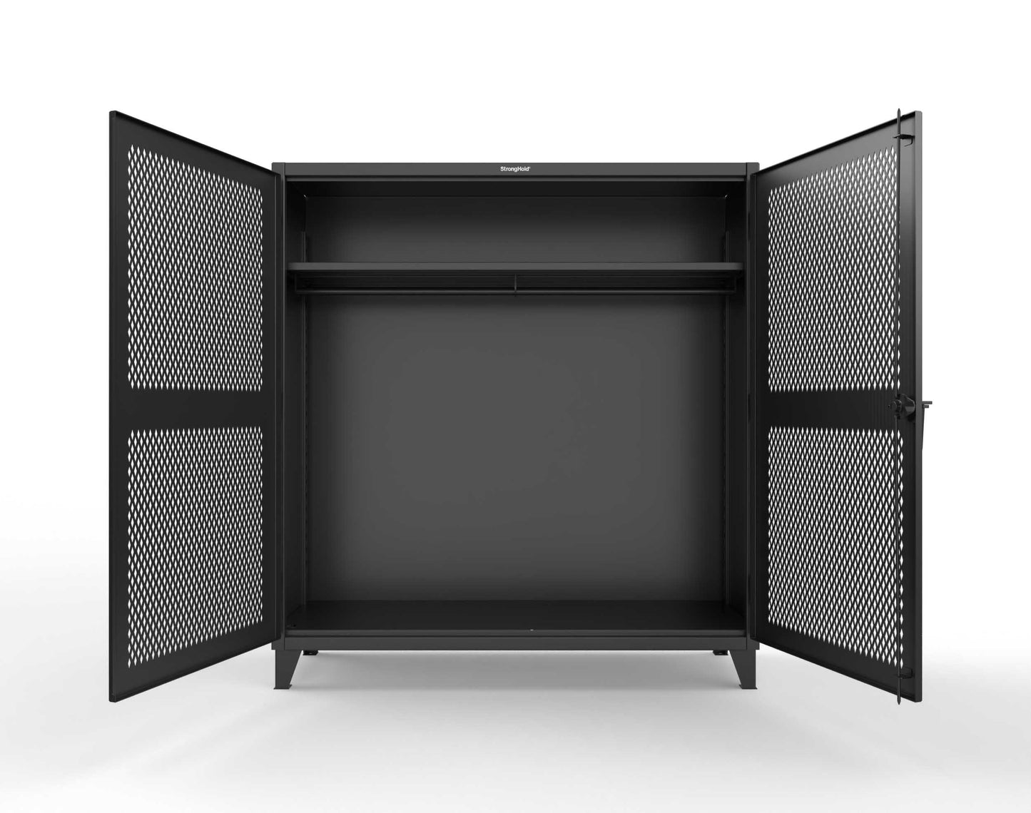 Extreme Duty 12 GA Ventilated (Diamond) Uniform Cabinet with Hanger Rod, 1 Shelf - 72 In. W x 24 In. D x 78 In. H - 66-V-WR-241-9005