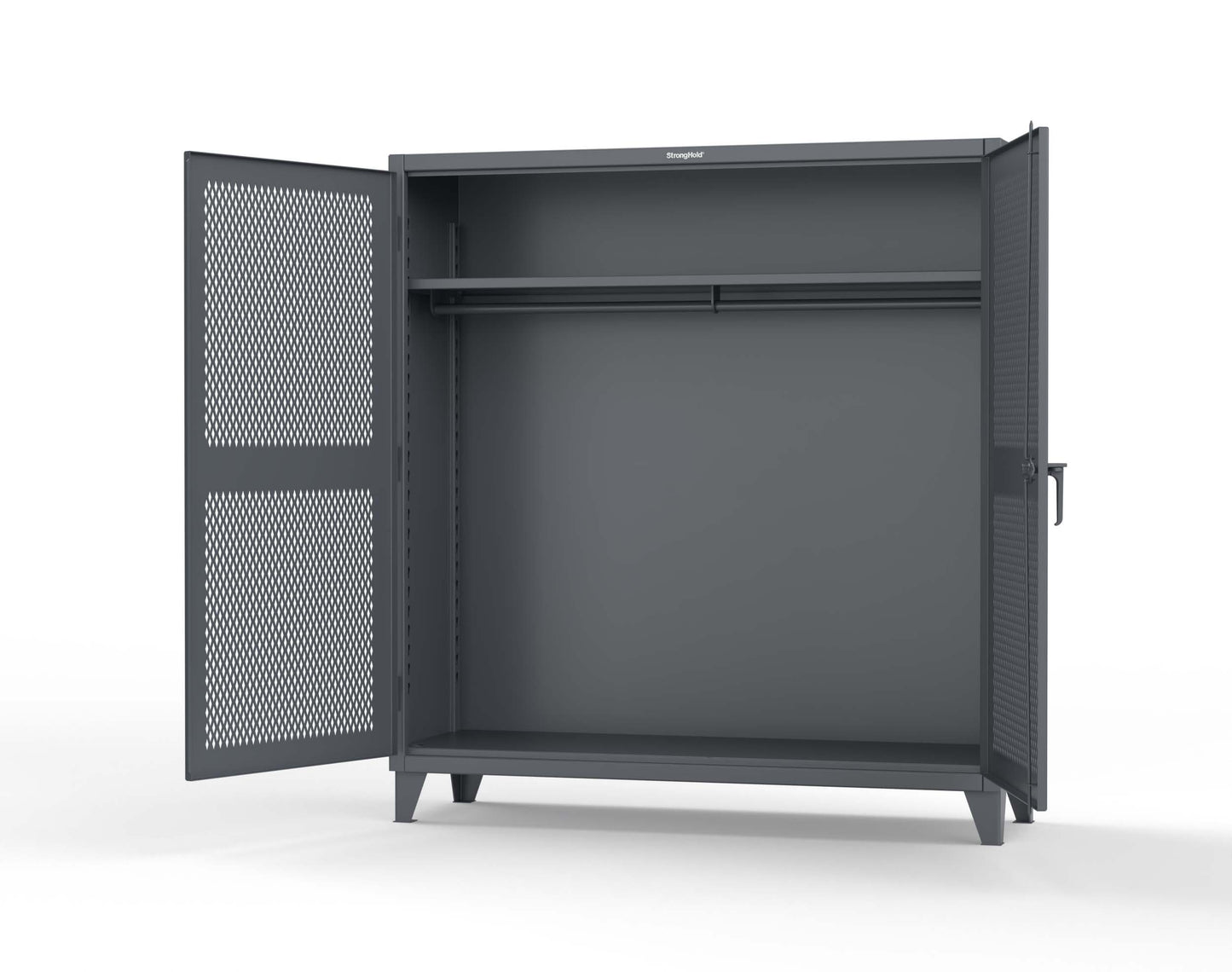 Extreme Duty 12 GA Ventilated (Diamond) Uniform Cabinet with Hanger Rod, 1 Shelf - 72 In. W x 24 In. D x 78 In. H - 66-V-WR-241-7024