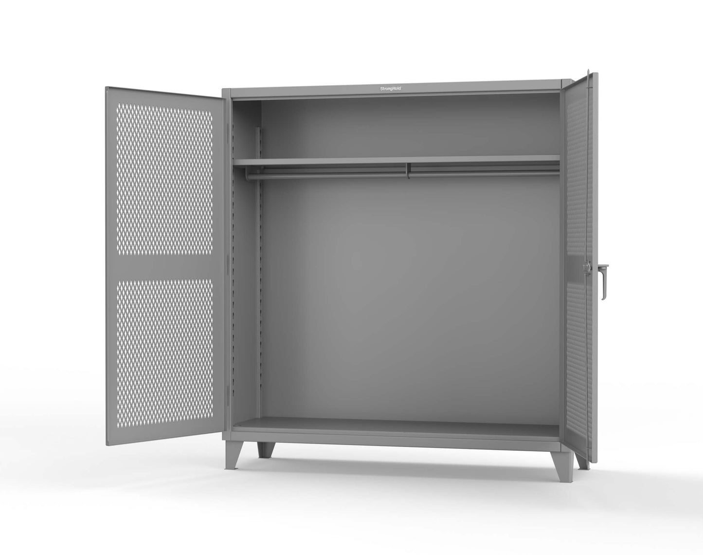 Extreme Duty 12 GA Ventilated (Diamond) Uniform Cabinet with Hanger Rod, 1 Shelf - 72 In. W x 24 In. D x 78 In. H - 66-V-WR-241-7037