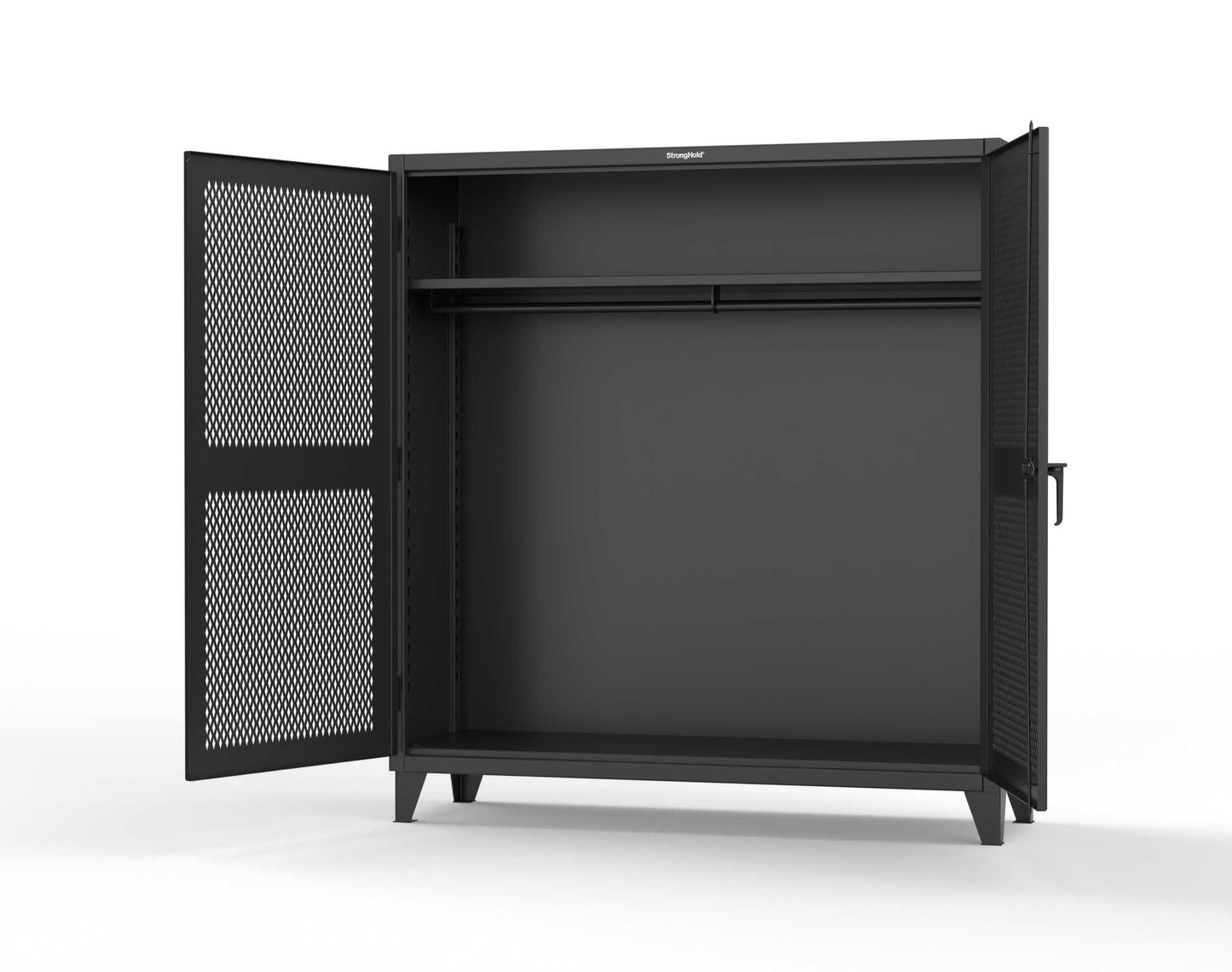 Extreme Duty 12 GA Ventilated (Diamond) Uniform Cabinet with Hanger Rod, 1 Shelf - 72 In. W x 24 In. D x 78 In. H - 66-V-WR-241-9005