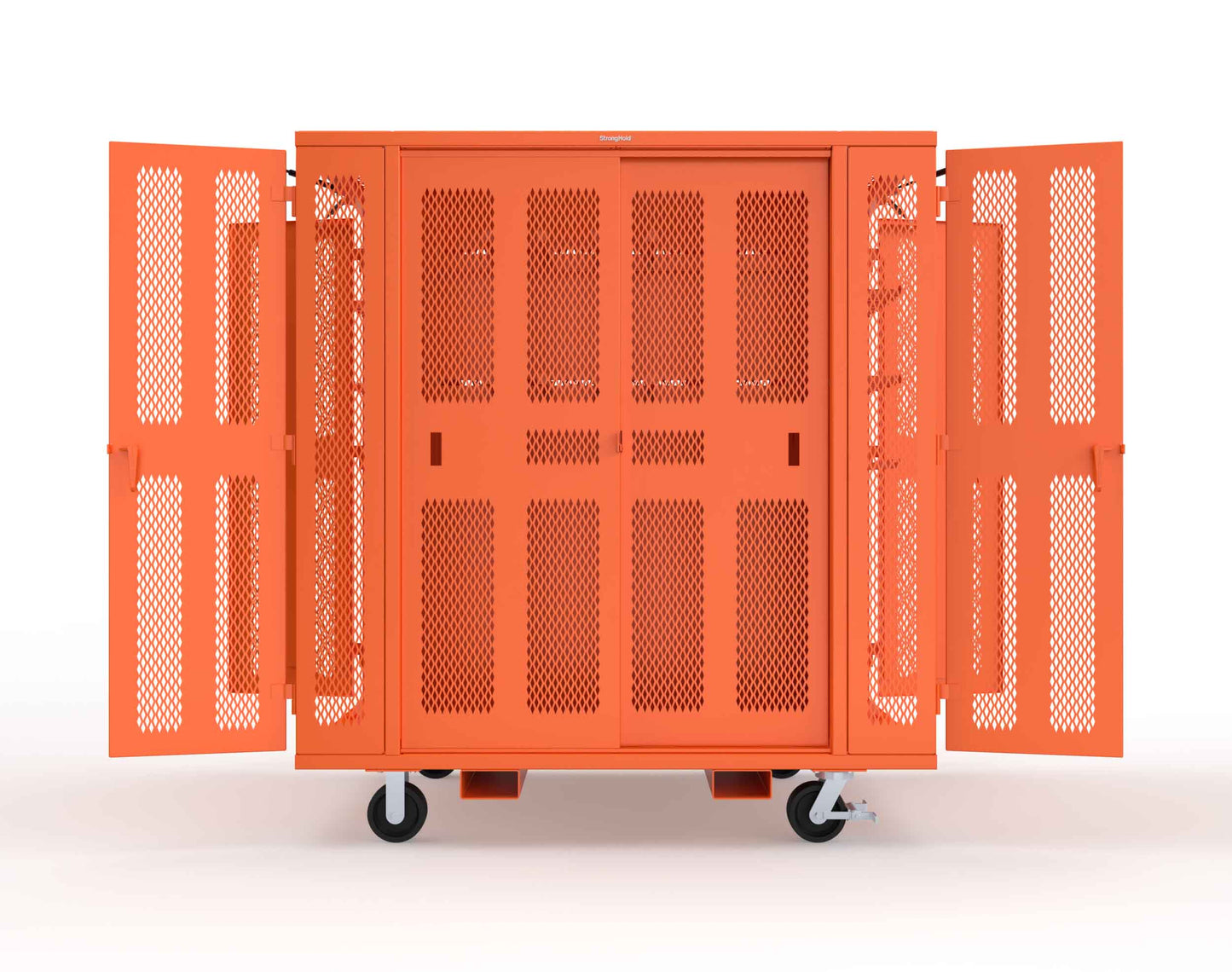 Extreme Duty Mobile Rigging Cabinet with 2 sets of 2 Ventilated Sliding Doors and 2 sets of 2 Ventilated Swing Doors with Short and Long Hangers - 86 in. W x 50 in. D x 100 in. H - 7.27.6-4V-500-2SLD-2ED-40SH-16LH-FLP-CA-2009