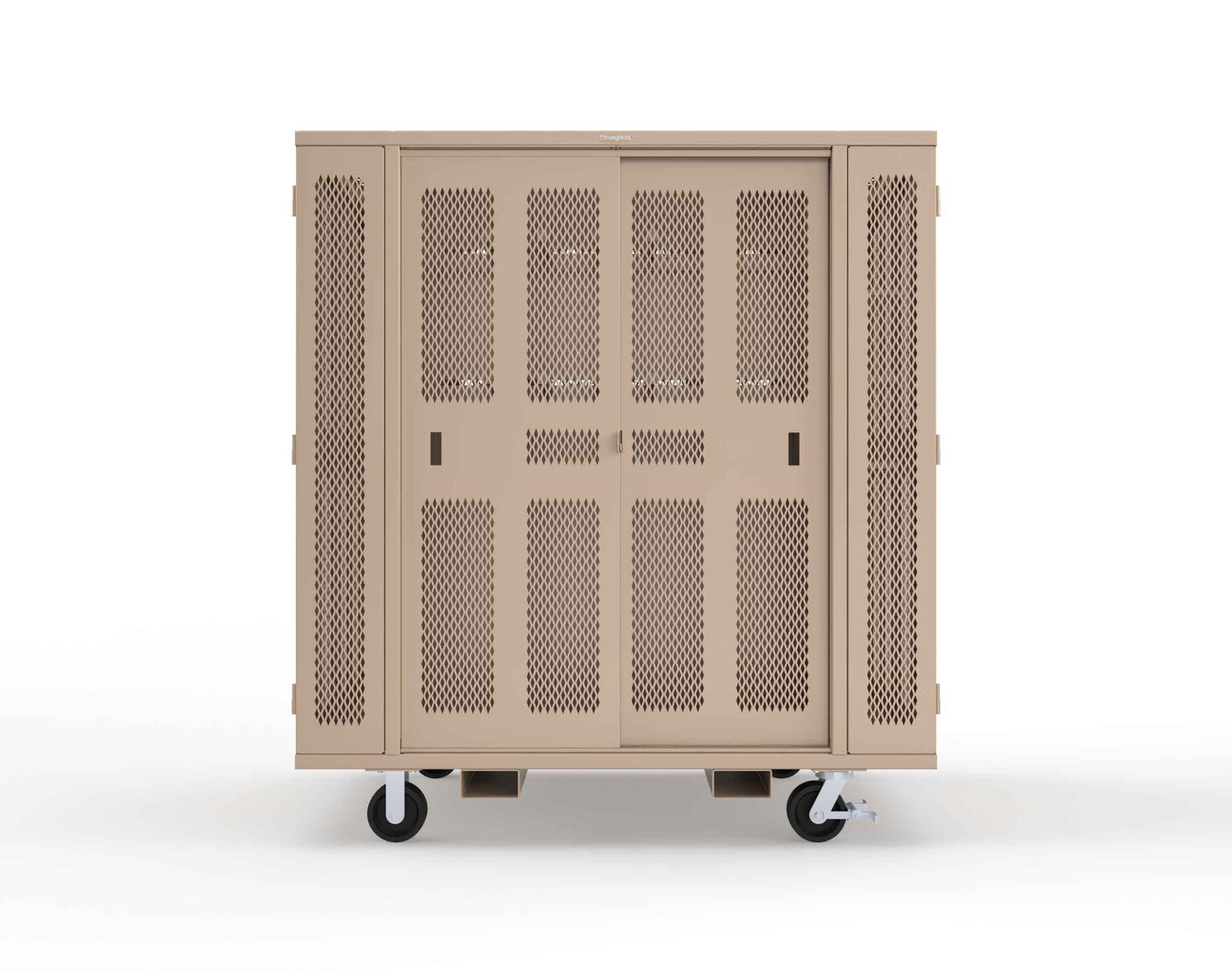 Extreme Duty Mobile Rigging Cabinet with 2 sets of 2 Ventilated Sliding Doors and 2 sets of 2 Ventilated Swing Doors with Short and Long Hangers - 86 in. W x 50 in. D x 100 in. H - 7.27.6-4V-500-2SLD-2ED-40SH-16LH-FLP-CA-1019