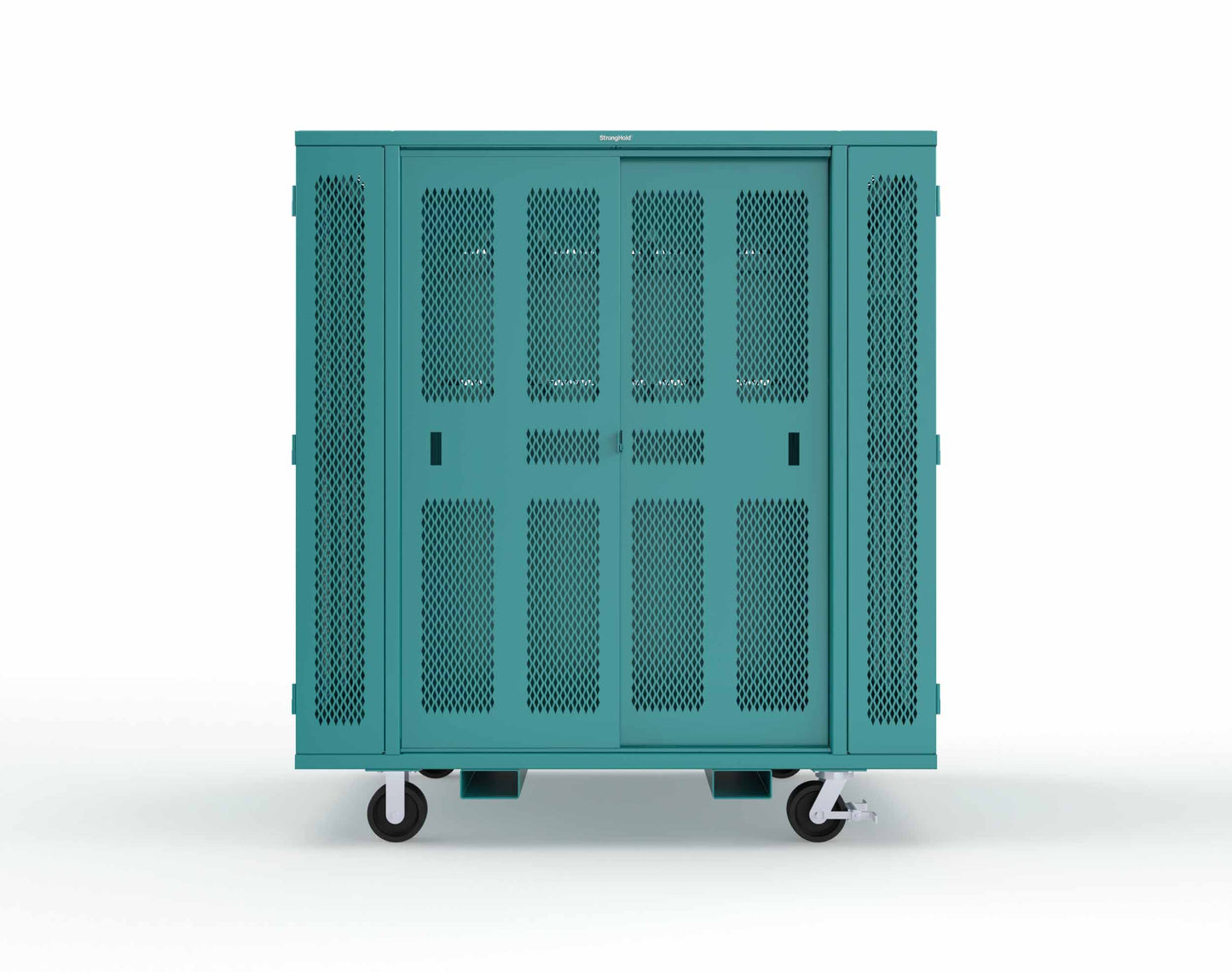Extreme Duty Mobile Rigging Cabinet with 2 sets of 2 Ventilated Sliding Doors and 2 sets of 2 Ventilated Swing Doors with Short and Long Hangers - 86 in. W x 50 in. D x 100 in. H - 7.27.6-4V-500-2SLD-2ED-40SH-16LH-FLP-CA-5021