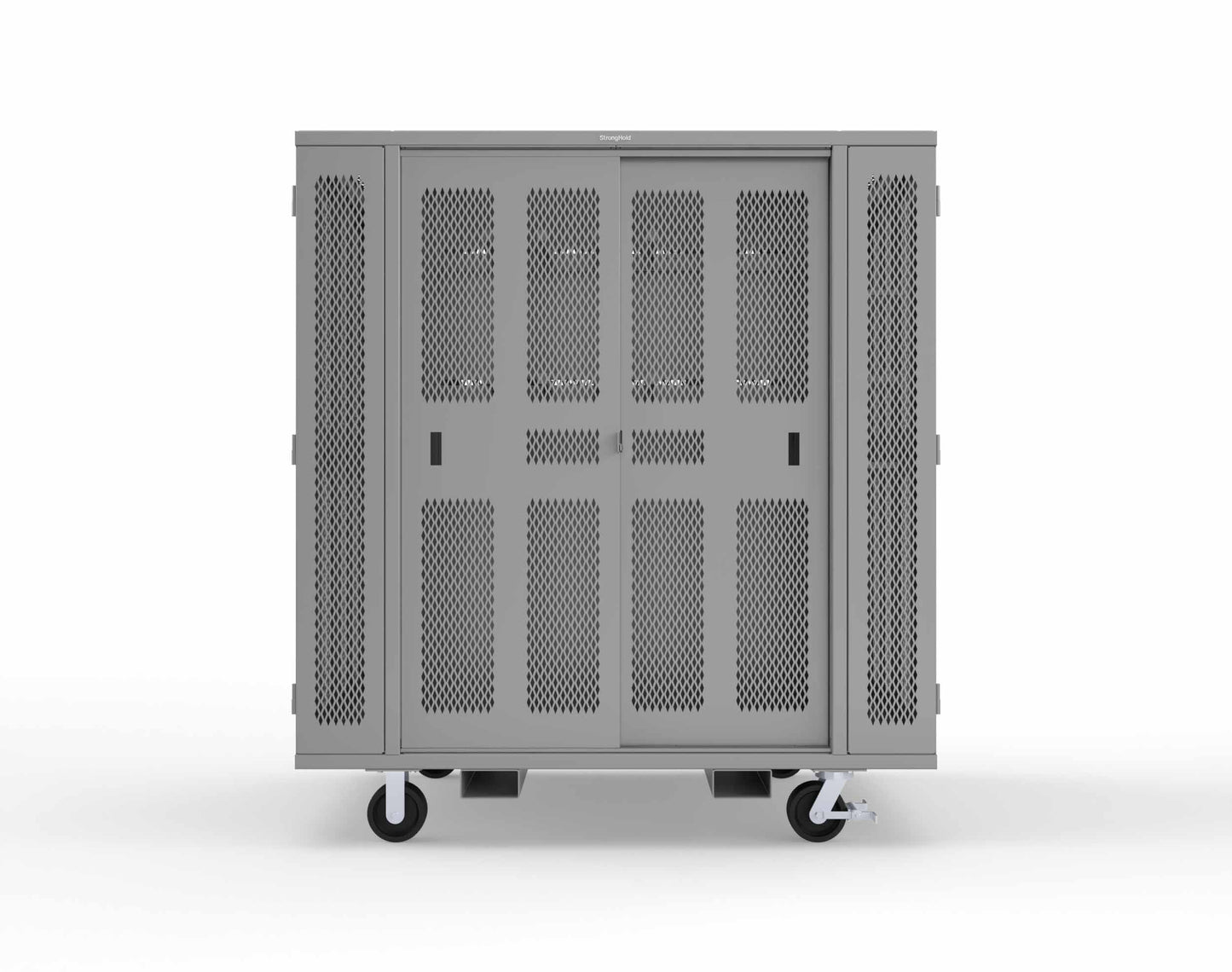 Extreme Duty Mobile Rigging Cabinet with 2 sets of 2 Ventilated Sliding Doors and 2 sets of 2 Ventilated Swing Doors with Short and Long Hangers - 86 in. W x 50 in. D x 100 in. H - 7.27.6-4V-500-2SLD-2ED-40SH-16LH-FLP-CA-7037