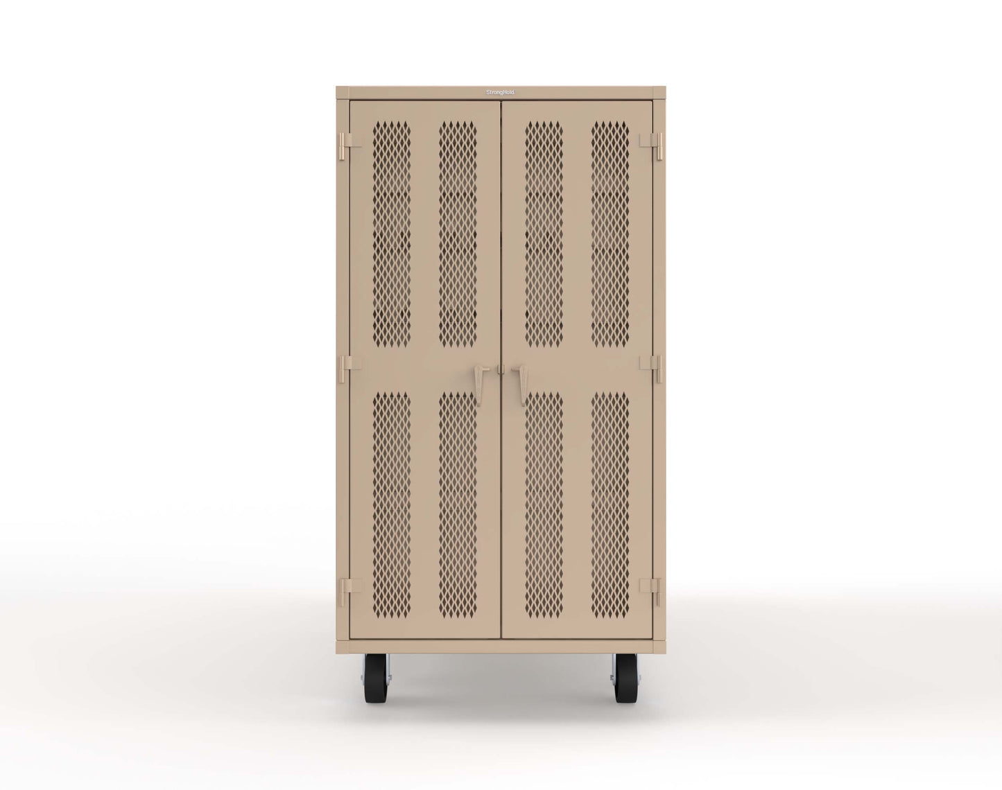 Extreme Duty Mobile Rigging Cabinet with 2 sets of 2 Ventilated Sliding Doors and 2 sets of 2 Ventilated Swing Doors with Short and Long Hangers - 86 in. W x 50 in. D x 100 in. H - 7.27.6-4V-500-2SLD-2ED-40SH-16LH-FLP-CA-1019