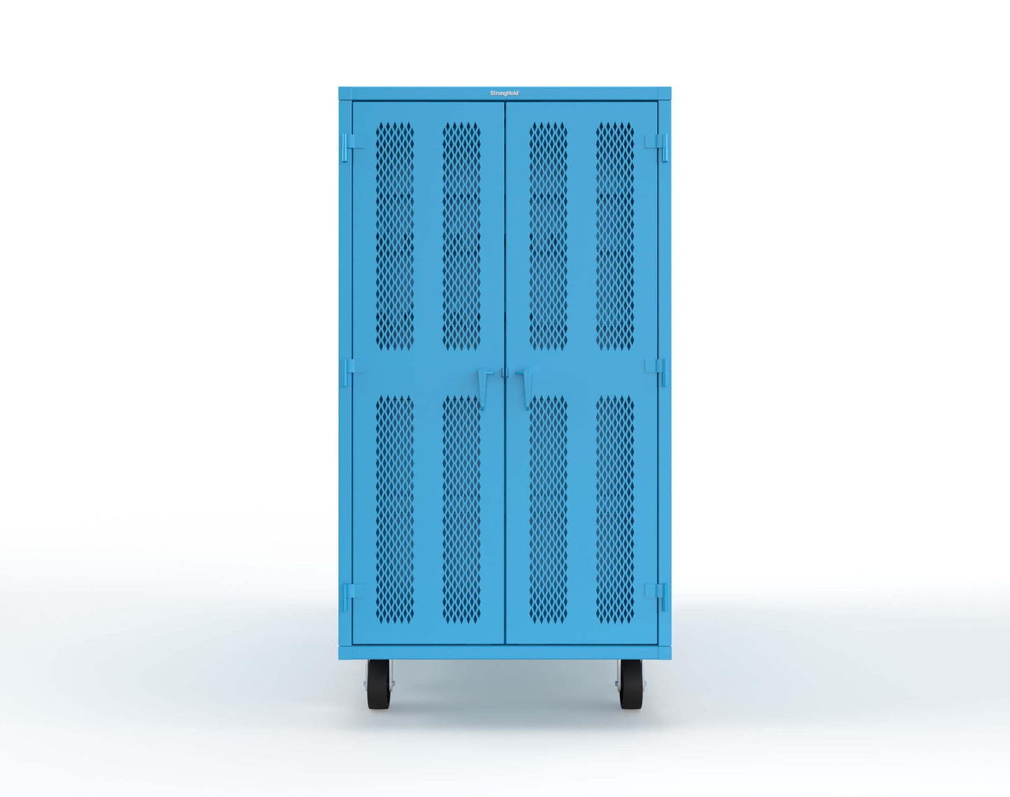 Extreme Duty Mobile Rigging Cabinet with 2 sets of 2 Ventilated Sliding Doors and 2 sets of 2 Ventilated Swing Doors with Short and Long Hangers - 86 in. W x 50 in. D x 100 in. H - 7.27.6-4V-500-2SLD-2ED-40SH-16LH-FLP-CA-5012