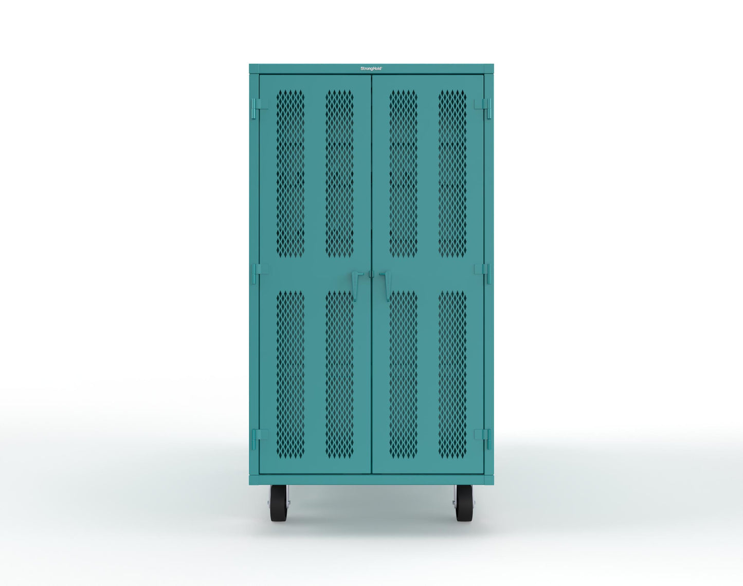 Extreme Duty Mobile Rigging Cabinet with 2 sets of 2 Ventilated Sliding Doors and 2 sets of 2 Ventilated Swing Doors with Short and Long Hangers - 86 in. W x 50 in. D x 100 in. H - 7.27.6-4V-500-2SLD-2ED-40SH-16LH-FLP-CA-5021