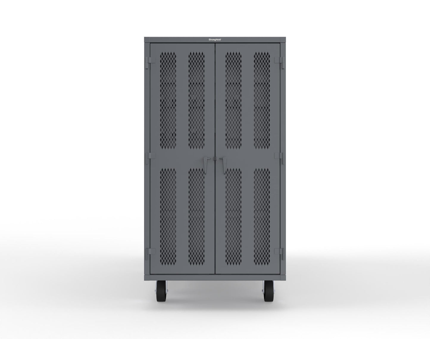 Extreme Duty Mobile Rigging Cabinet with 2 sets of 2 Ventilated Sliding Doors and 2 sets of 2 Ventilated Swing Doors with Short and Long Hangers - 86 in. W x 50 in. D x 100 in. H - 7.27.6-4V-500-2SLD-2ED-40SH-16LH-FLP-CA-7024