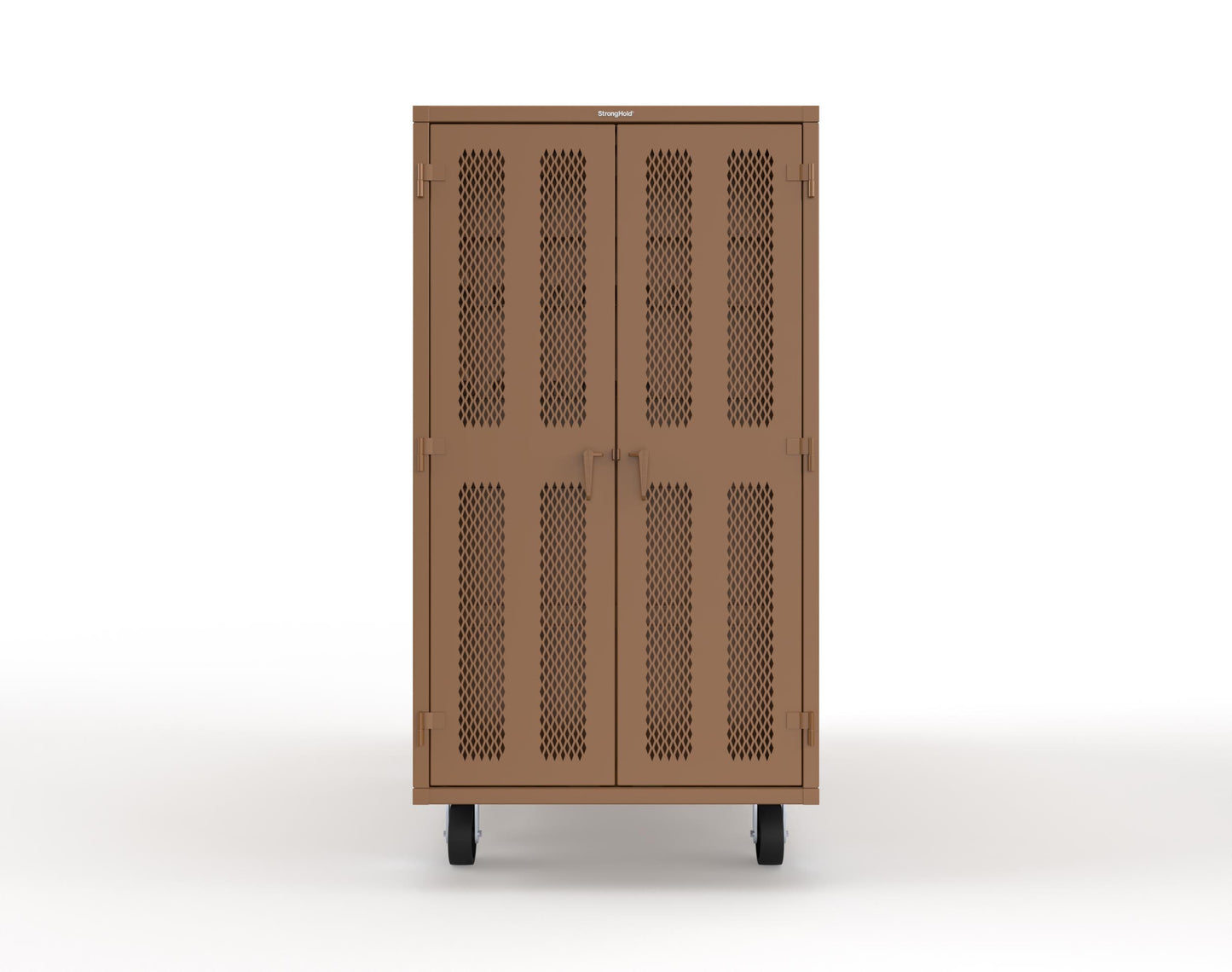 Extreme Duty Mobile Rigging Cabinet with 2 sets of 2 Ventilated Sliding Doors and 2 sets of 2 Ventilated Swing Doors with Short and Long Hangers - 86 in. W x 50 in. D x 100 in. H - 7.27.6-4V-500-2SLD-2ED-40SH-16LH-FLP-CA-8008