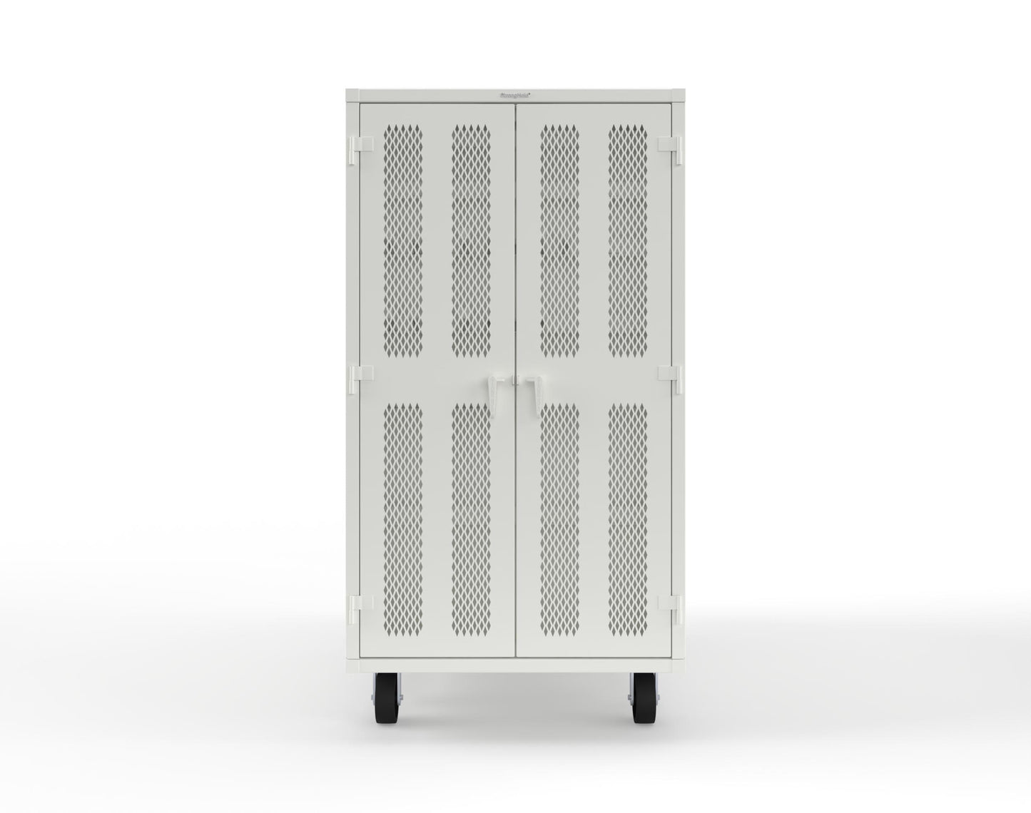 Extreme Duty Mobile Rigging Cabinet with 2 sets of 2 Ventilated Sliding Doors and 2 sets of 2 Ventilated Swing Doors with Short and Long Hangers - 86 in. W x 50 in. D x 100 in. H - 7.27.6-4V-500-2SLD-2ED-40SH-16LH-FLP-CA-9003