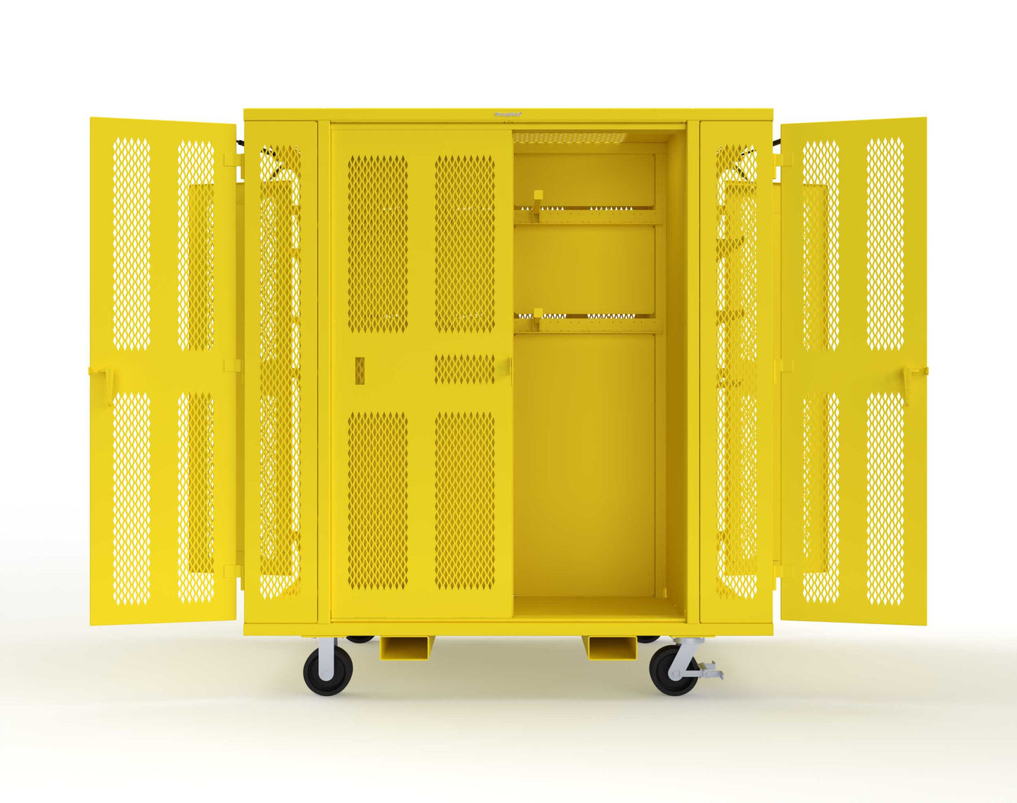 Extreme Duty Mobile Rigging Cabinet with 2 sets of 2 Ventilated Sliding Doors and 2 sets of 2 Ventilated Swing Doors with Short and Long Hangers - 86 in. W x 50 in. D x 100 in. H - 7.27.6-4V-500-2SLD-2ED-40SH-16LH-FLP-CA-1021