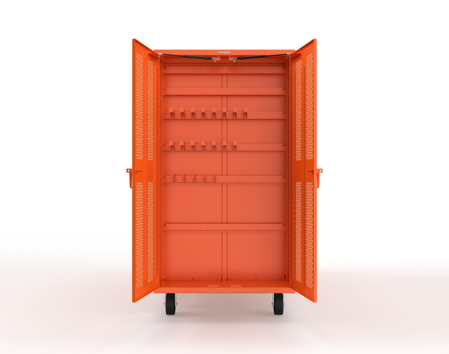 Extreme Duty Mobile Rigging Cabinet with 2 sets of 2 Ventilated Sliding Doors and 2 sets of 2 Ventilated Swing Doors with Short and Long Hangers - 86 in. W x 50 in. D x 100 in. H - 7.27.6-4V-500-2SLD-2ED-40SH-16LH-FLP-CA-2009