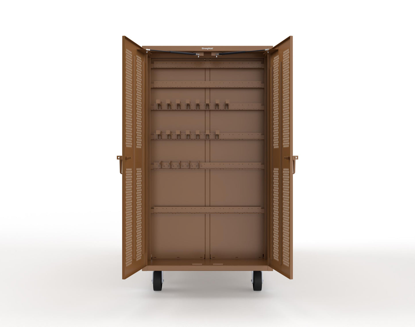 Extreme Duty Mobile Rigging Cabinet with 2 sets of 2 Ventilated Sliding Doors and 2 sets of 2 Ventilated Swing Doors with Short and Long Hangers - 86 in. W x 50 in. D x 100 in. H - 7.27.6-4V-500-2SLD-2ED-40SH-16LH-FLP-CA-8008