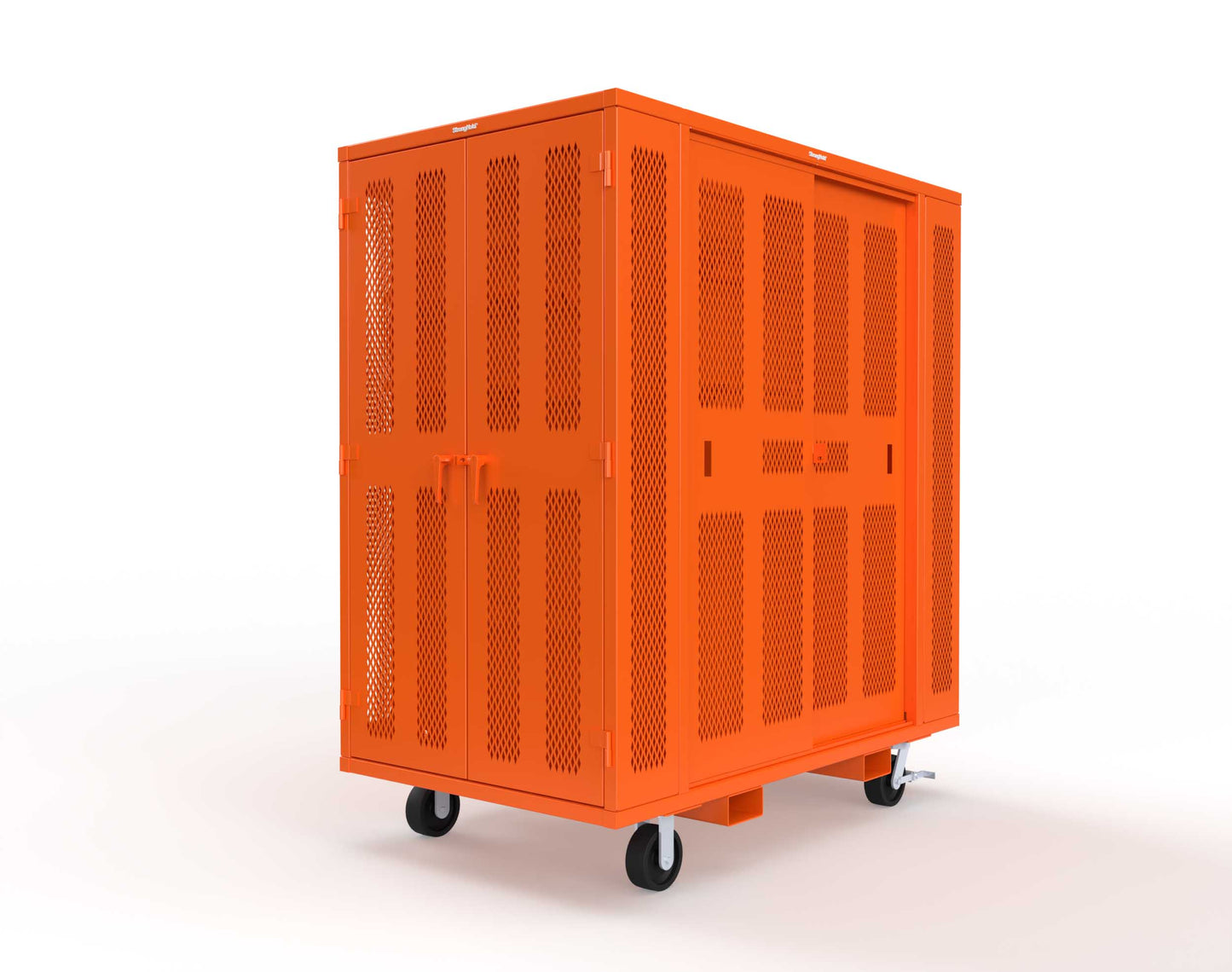 Extreme Duty Mobile Rigging Cabinet with 2 sets of 2 Ventilated Sliding Doors and 2 sets of 2 Ventilated Swing Doors with Short and Long Hangers - 86 in. W x 50 in. D x 100 in. H - 7.27.6-4V-500-2SLD-2ED-40SH-16LH-FLP-CA-2009