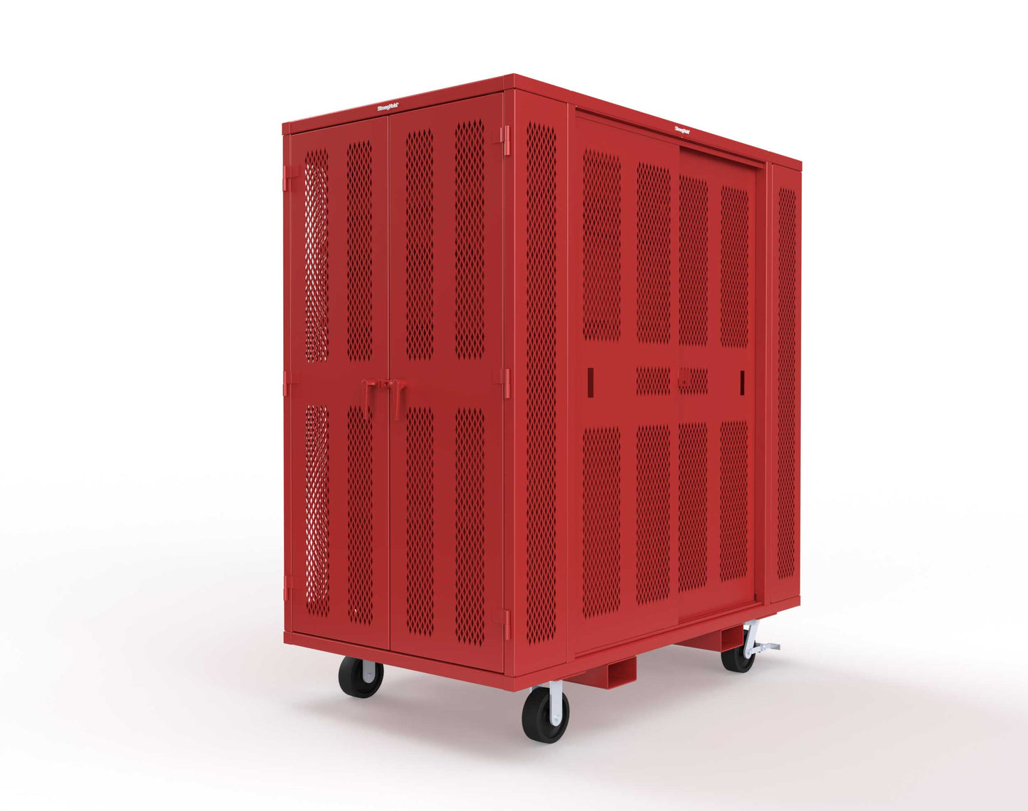 Extreme Duty Mobile Rigging Cabinet with 2 sets of 2 Ventilated Sliding Doors and 2 sets of 2 Ventilated Swing Doors with Short and Long Hangers - 86 in. W x 50 in. D x 100 in. H - 7.27.6-4V-500-2SLD-2ED-40SH-16LH-FLP-CA-3001