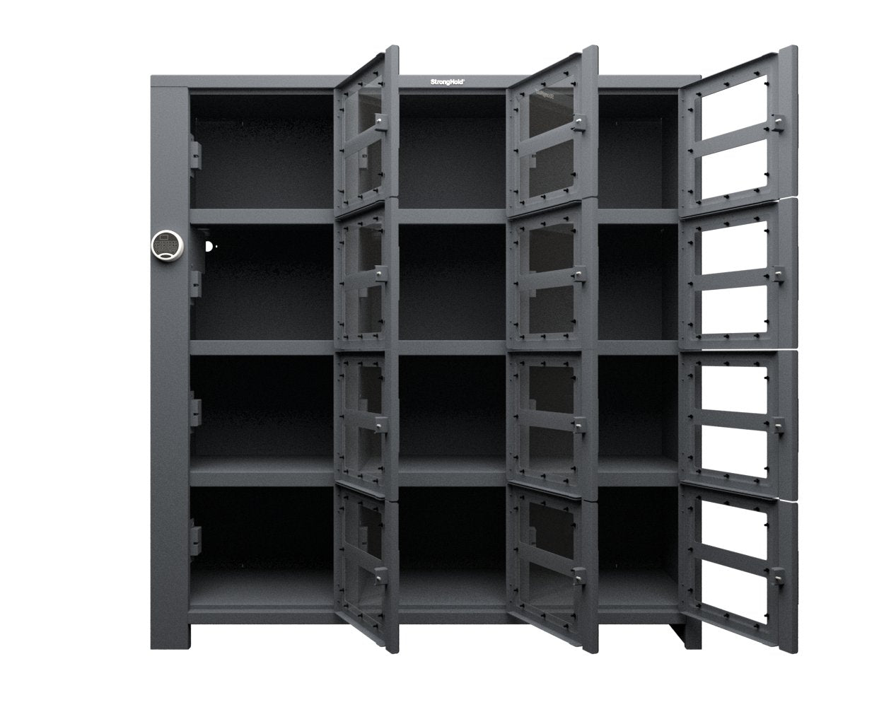Extra Heavy Duty SIMPLE Locker - Single Input Multi-Point Locking Entry - Access Control Locker with 12 Clearview Doors - 72" W x 24" D x 75" H