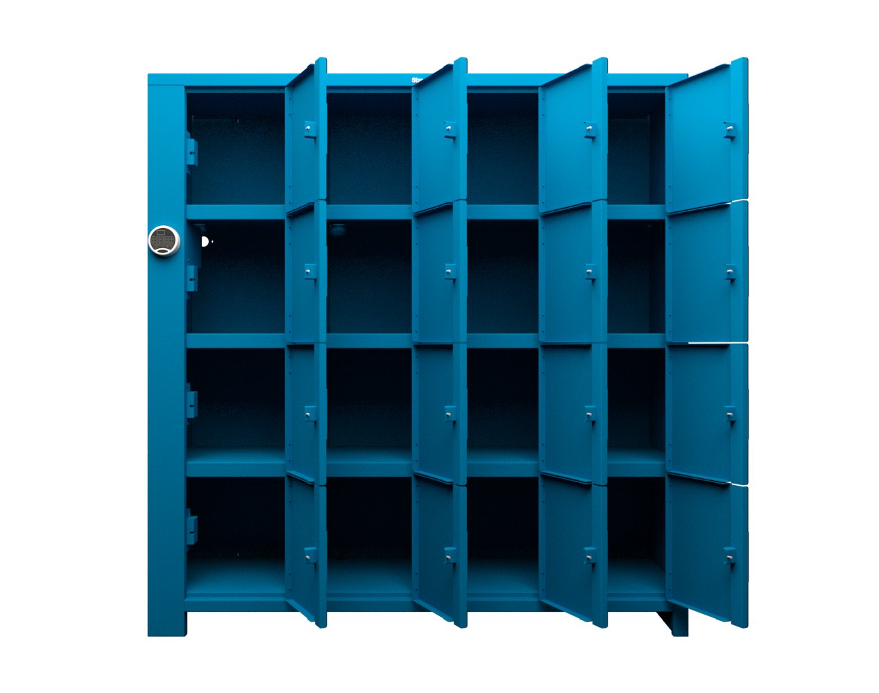 Extra Heavy Duty SIMPLE Locker - Single Input Multi-Point Locking Entry - Access Control Locker with 16 Solid Doors - 72" W x 24" D x 75" H